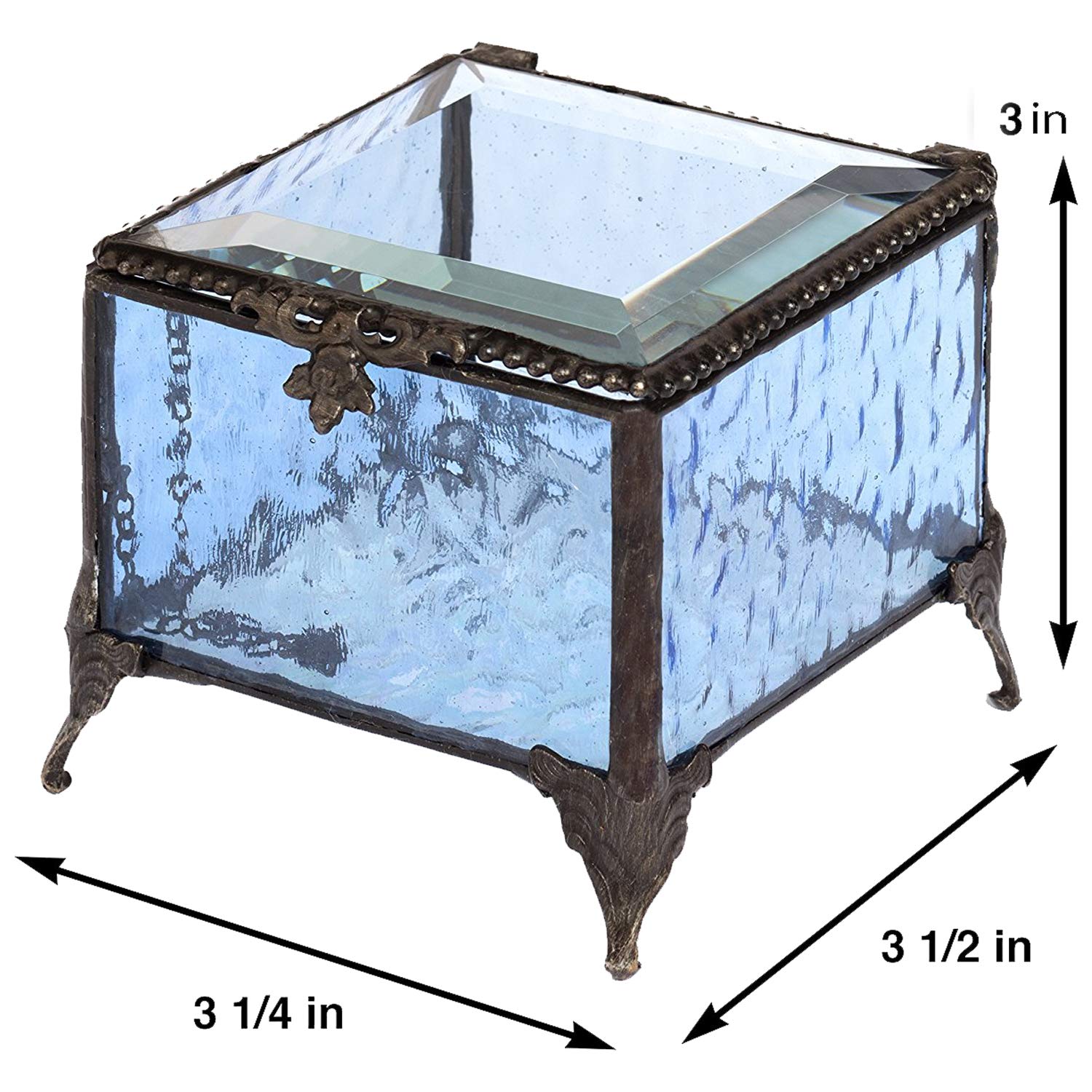 Personalized Baby Keepsake Box - Custom Engraved Christening Gift Box for Baptism, First Communion & Baby Shower - Blue Glass Jewelry Trinket Storage - Perfect for Newborn Memories & Special Occasions - J Devlin Box 837 EB217-2