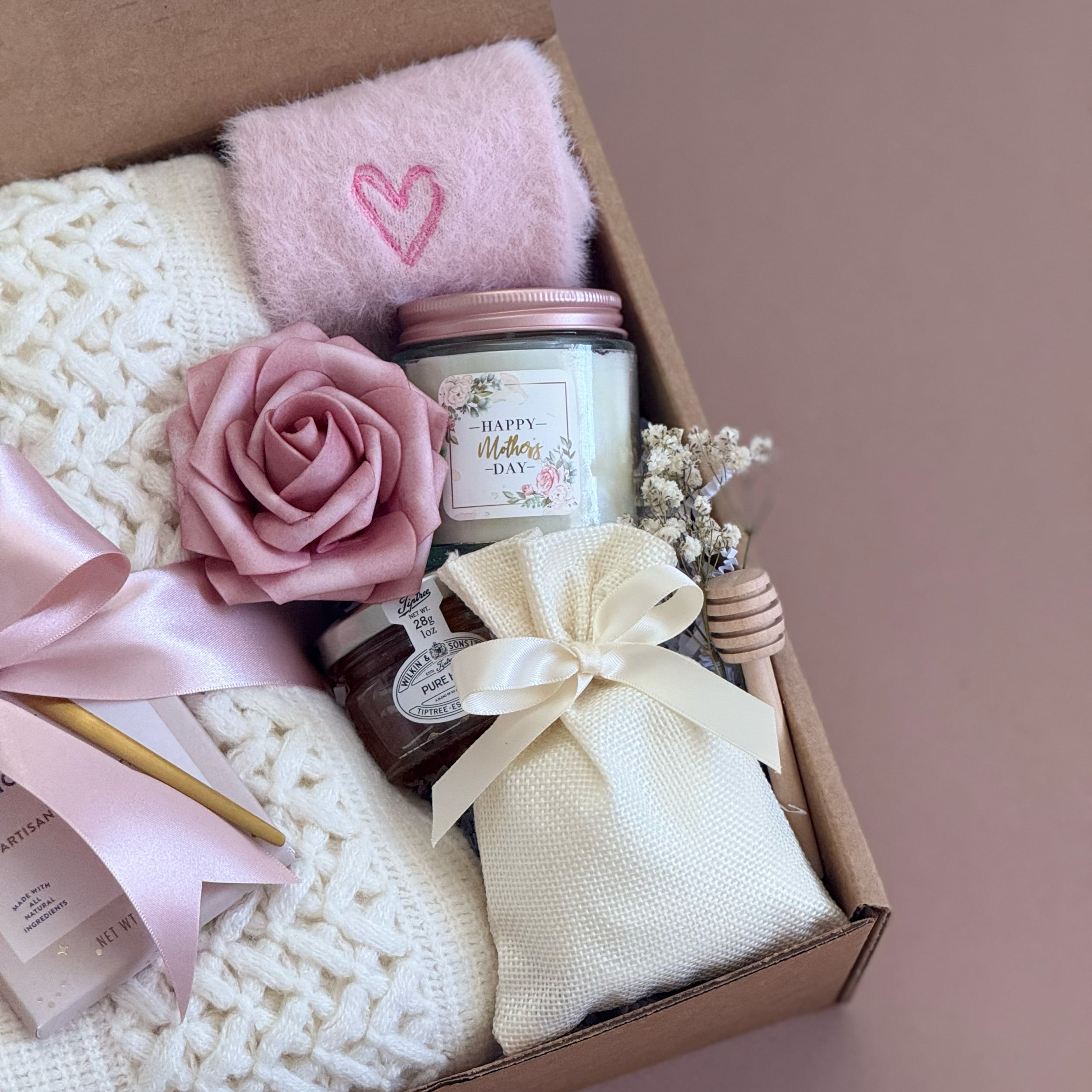 Mother's Day Self Care Gift Box - Cozy Blanket, Fuzzy Socks, Relaxing Tea, Scented Candle, Honey & Chocolate - Perfect for Spa Day, Relaxation & Pampering Mom