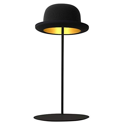 Maklaine Modern Iron Bowler Hat Table Lamp with Gold Lining - Vintage Industrial Desk Light for Living Room, Bedroom, or Office Decor