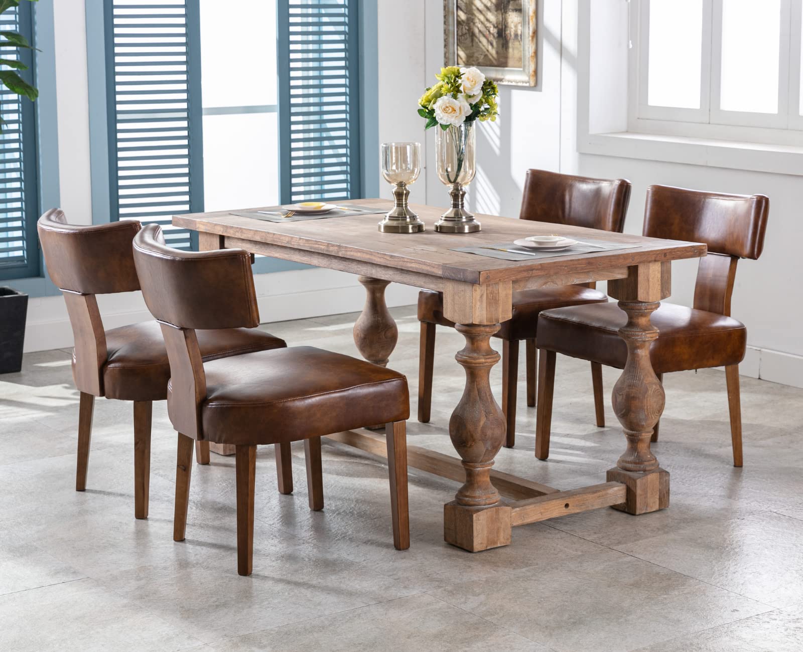 EALSON Mid Century Modern Dining Chairs Set of 2 - Brown Leather Upholstered Kitchen Chairs with Sturdy Wood Legs & Curved Back - Farmhouse Style Accent Chairs for Dining Room, Living Room & Kitchen | Perfect for Home Decor, Family Gatherings & Dinner Parties