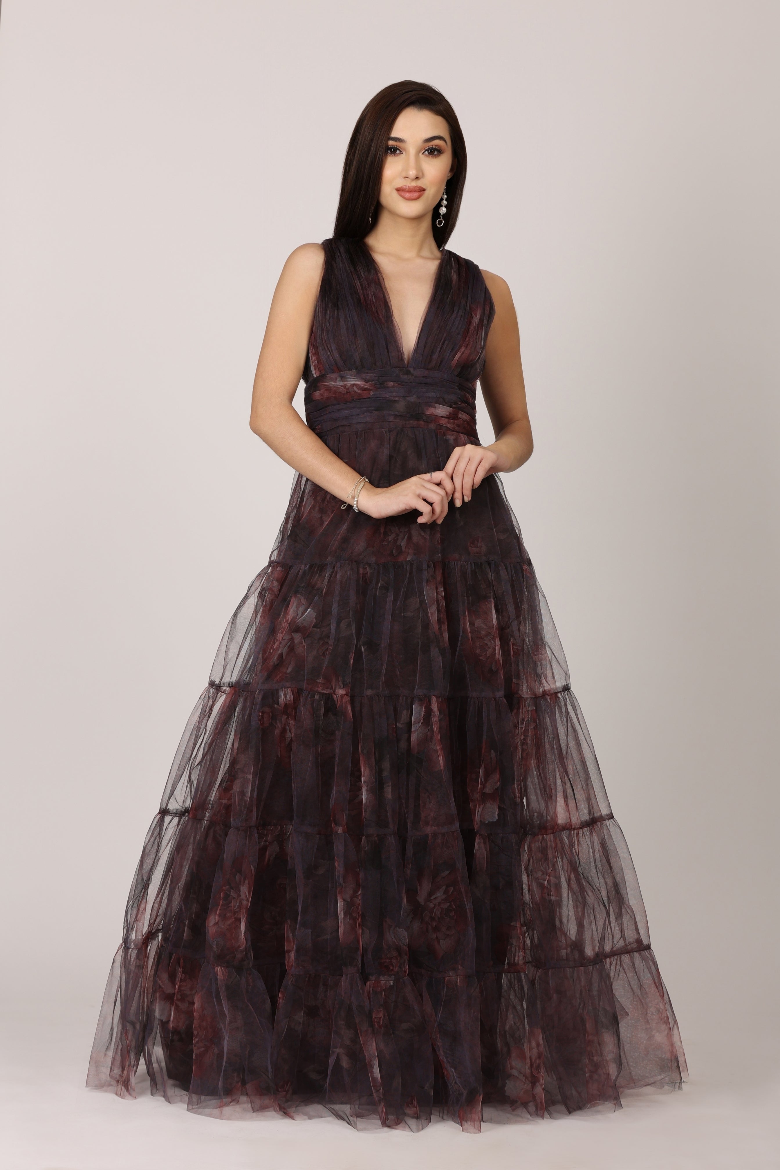 Candace Women's Maxi Dress - Elegant Plum Floral Print Long Summer Dress for Beach, Vacation & Casual Wear | Plus Size Options Available