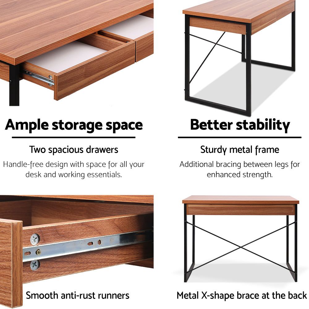 Karl 1000mm Modern Metal Office Desk with Storage Drawer - Walnut Finish for Home Office & Workspace
