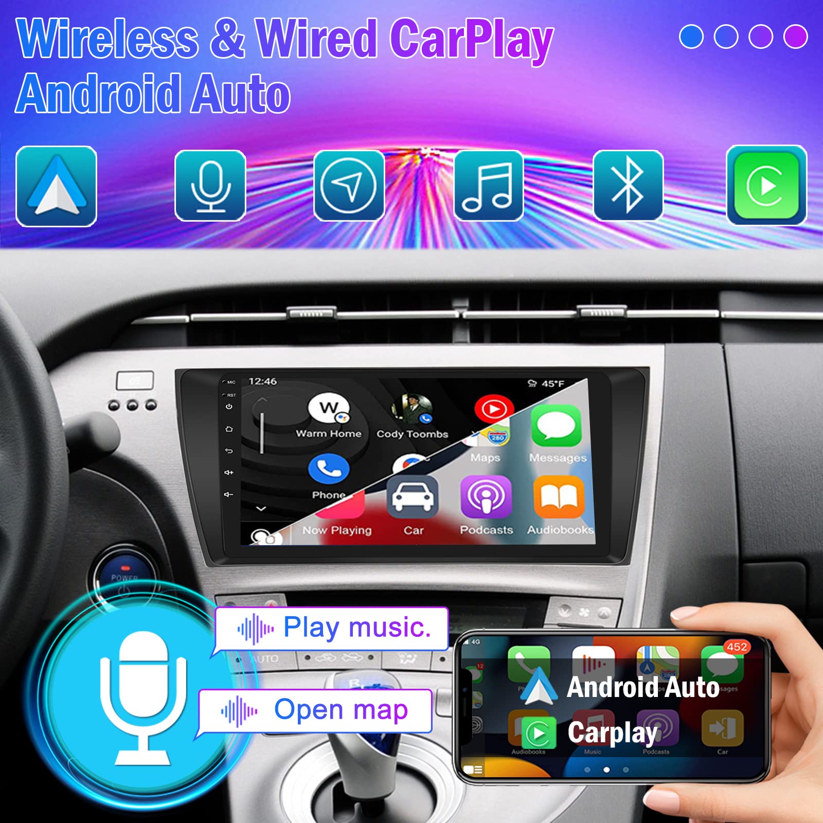 Roinvou 9 Inch Android 13 Car Stereo for Toyota Prius 2010-2015 - 2GB RAM 64GB ROM, Wireless Apple CarPlay & Android Auto, IPS Touchscreen, Bluetooth, GPS, WiFi, Mirror Link, HiFi Audio, Backup Camera | Perfect for Commuting, Road Trips & Hands-Free Navigation