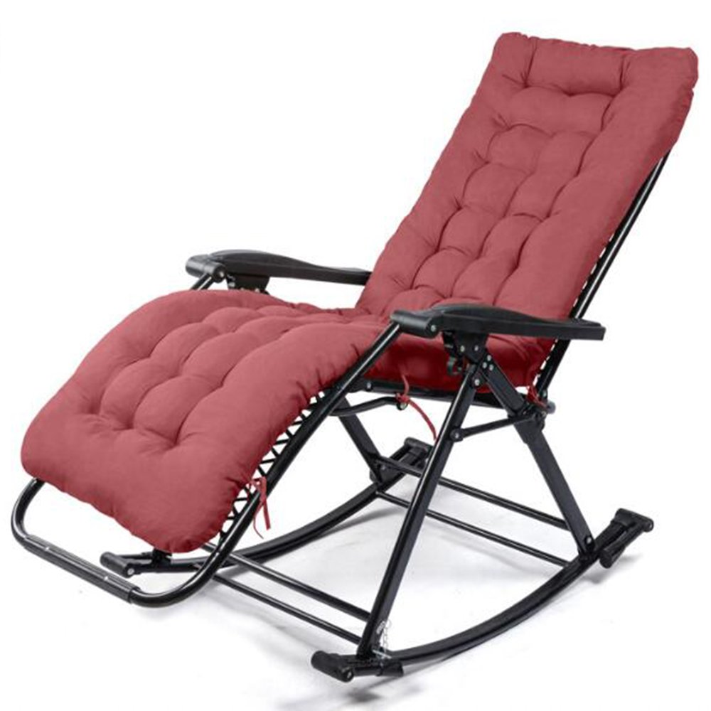 ZR Folding Rocking Chair for Adults - Portable Lounge & Nap Chair for Office, Home, Patio - Comfortable Leisure & Elderly Relaxation Chair in Wine Red