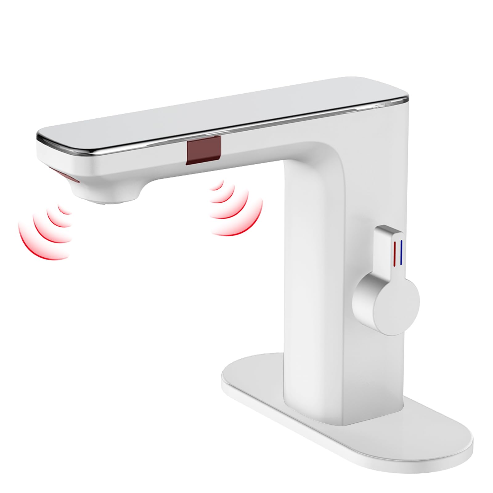 RUVIDA Smart Sensor Bathroom Faucet with Digital Temperature Display - Single Hole Waterfall Basin Faucet for Bathroom Sink - Modern White Touchless Faucet for Home, Hotel, and Public Restrooms