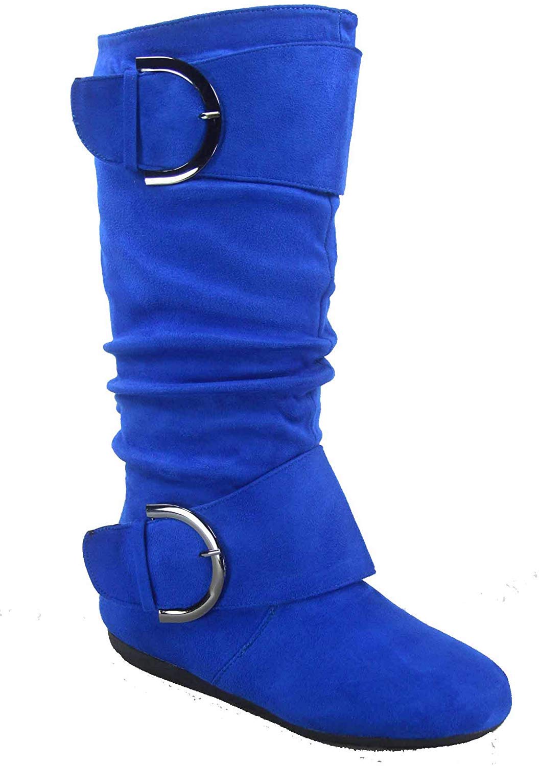 TOP Moda Bank-81 Women's Fashion Round Toe Flat Heel Zipper Buckle Slouchy Mid-Calf Boots - Comfortable Casual & Office Wear for Fall Winter Outfits