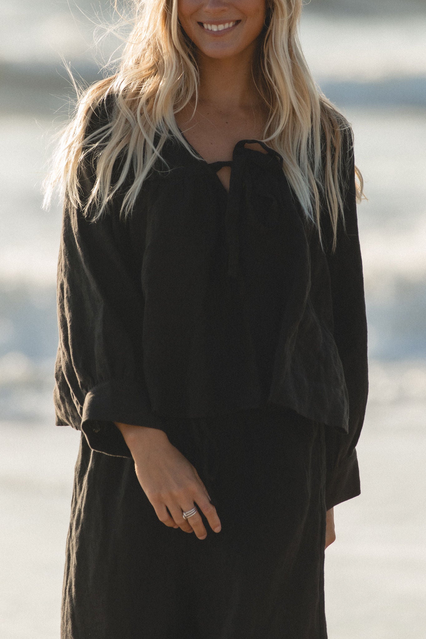 Stylish Vineyard Linen Blouse Tie Top for Women - Breathable Summer Tunic Shirt for Casual Outings & Wine Tasting Events