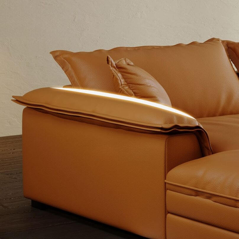 L-Shaped Sectional Sofa with Chaise Lounge in Amber Brown - Modern Left-Facing Corner Couch for Living Room, Apartment & Small Spaces
