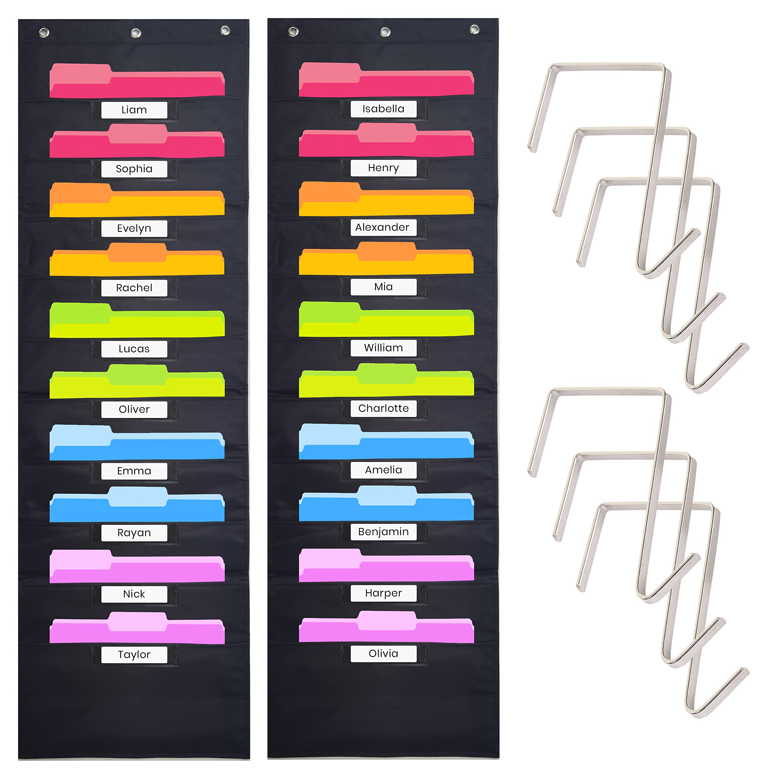 Hippo Creation 10-Pocket Storage Organizer with 6 Over-Door Hangers - Black, 2 Pack | Hanging Wall File Organizer for Classroom, Home Office & School Mailbox | Perfect for Paper Storage, File Folders & Office Supplies