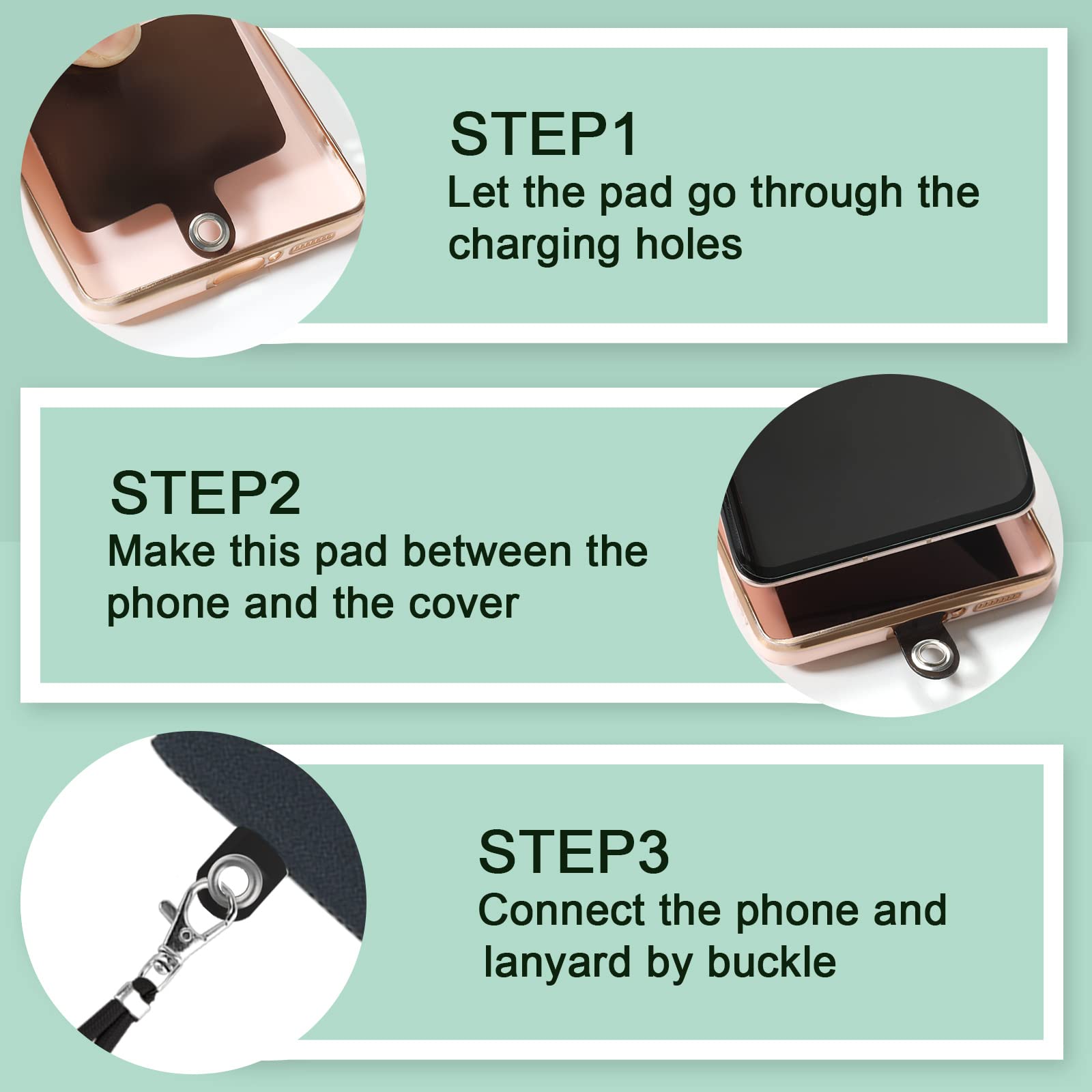 SAVITA 6-Piece Phone Strap Patch Set - Transparent Neck Strap Holder for Most Smartphones | Secure Phone Lanyard Accessories for Travel, Work & Outdoor Activities