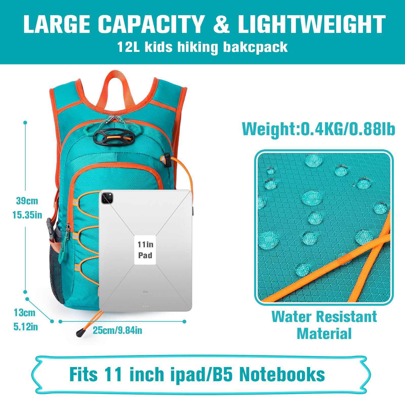 12L Kids Hiking Backpack with Hydration Pack - Waterproof Lightweight Camping Backpack for Boys & Girls Ages 5-12 | Perfect for Outdoor Adventures, School Trips & Travel Accessories