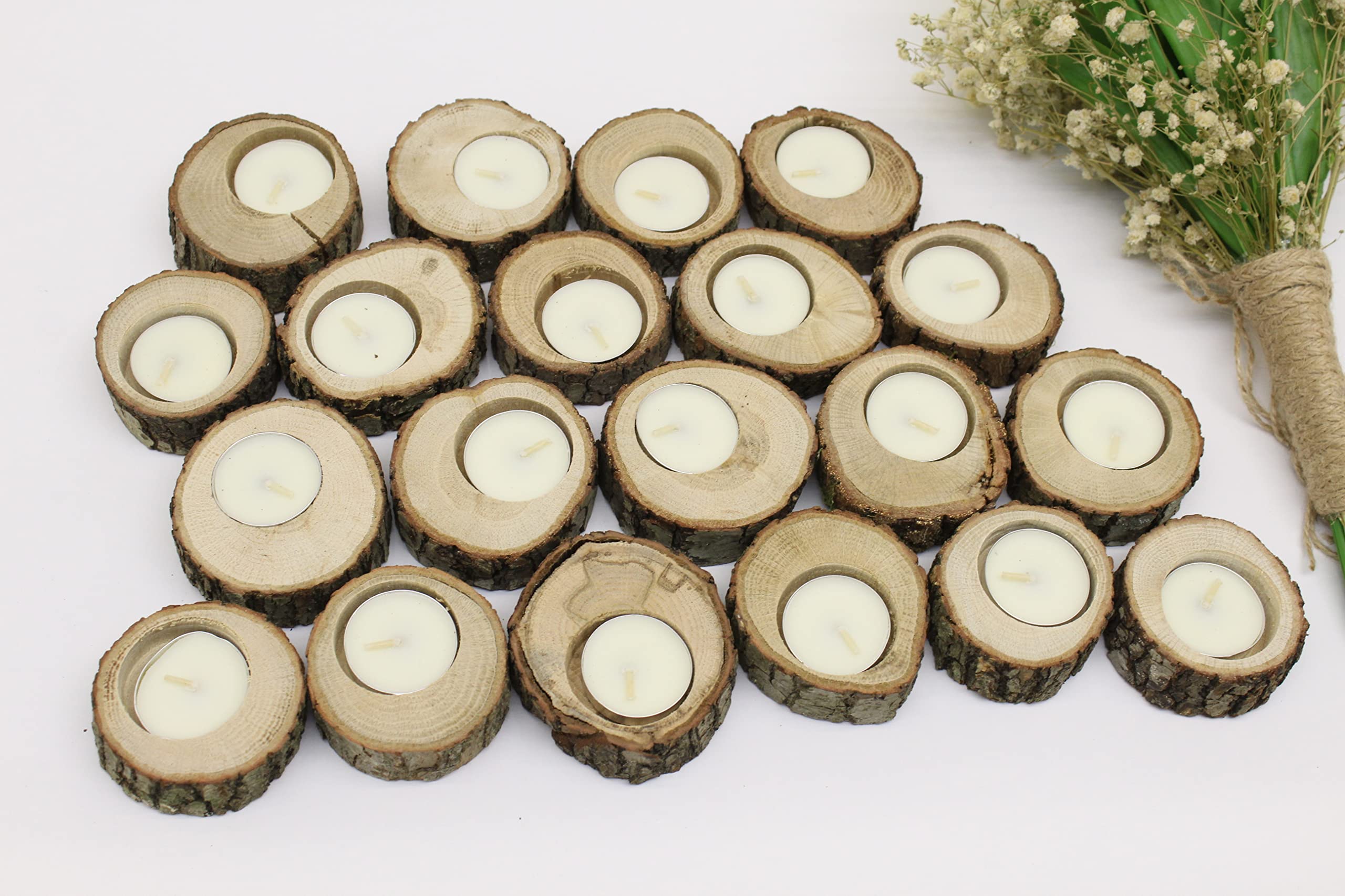 50 Pcs Wooden Tealight Candle Holders - Rustic Log Candle Holders for Wedding Centerpieces, Party Decor & Home Decor - Perfect for Weddings, Christmas, Thanksgiving & Romantic Ambiance