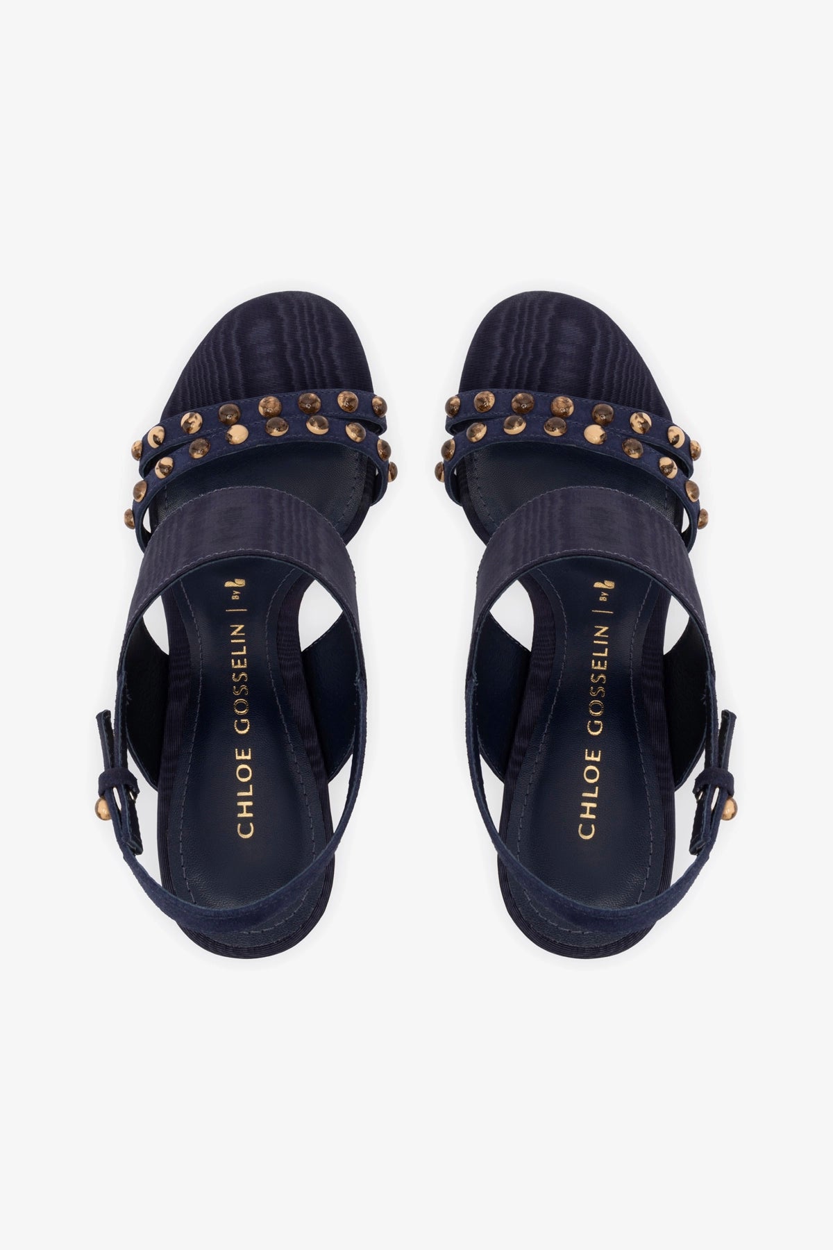 Chloe Gosselin by Larroudé Margot Sandal - Navy Suede & Satin Women's Heels for Evening Parties & Weddings