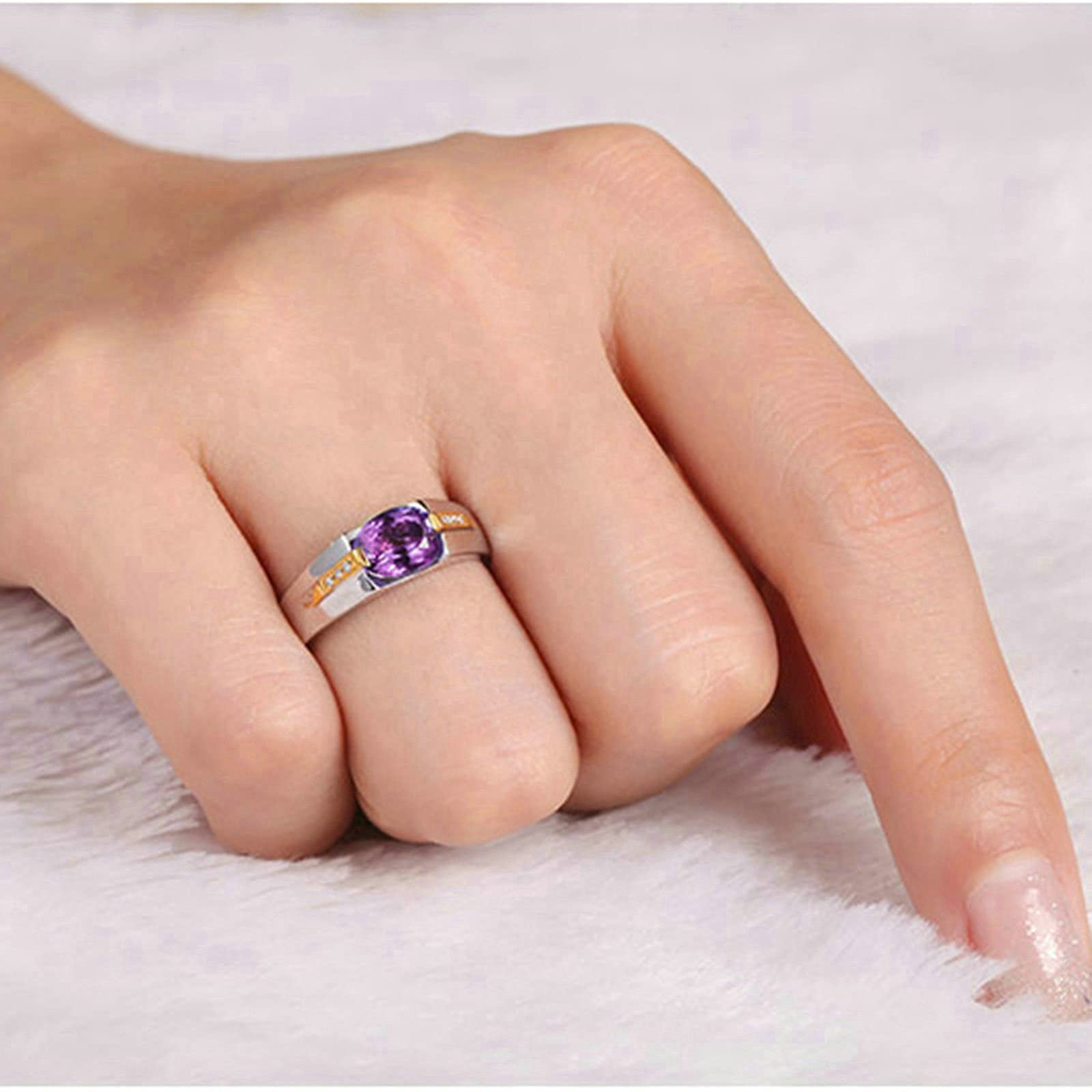 Sterling Silver Promise Rings for Women - Two-Tone Oval Purple Cubic Zirconia Engagement Ring Size 4-11 | Perfect for Anniversaries, Proposals & Special Occasions