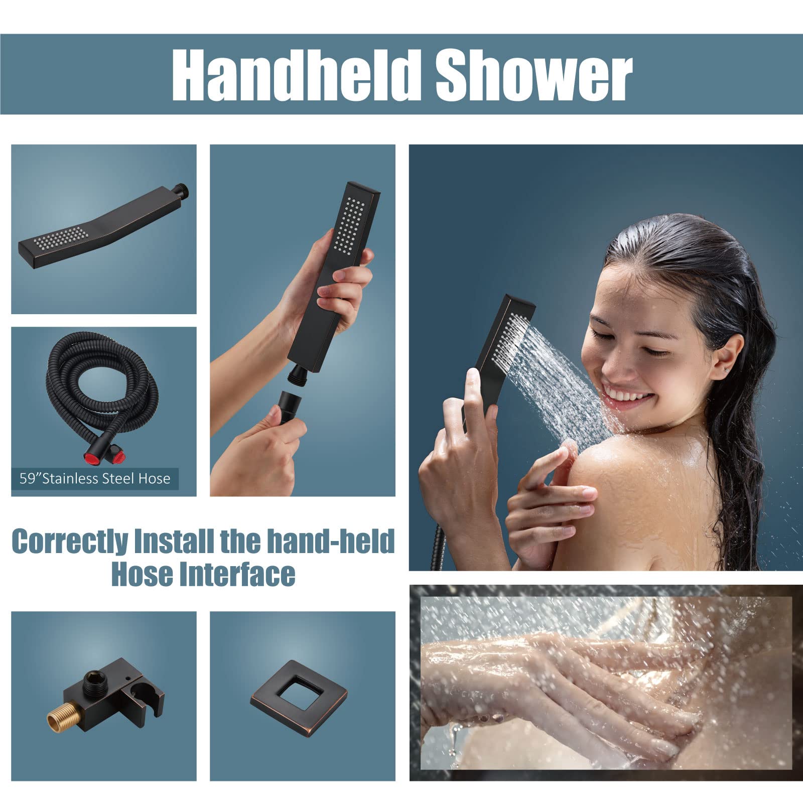 Luxury Rainfall Shower System Set - 10 Inch Oil Rubbed Bronze Shower Head with Handheld Sprayer, Tub Filler & Rough-in Valve | Wall Mount Bathroom Mixer Faucet for Spa-Like Experience