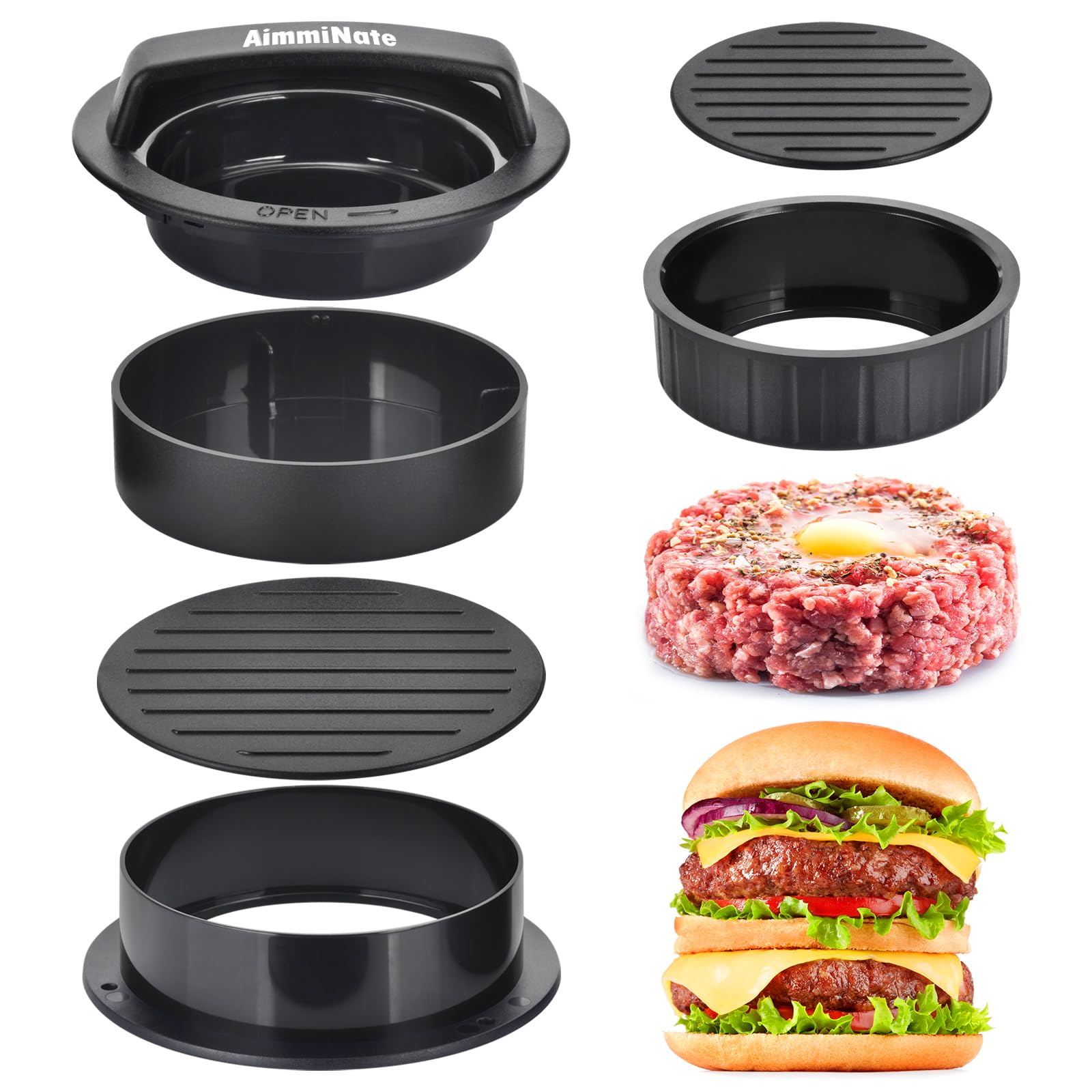 3-in-1 Hamburger Press Patty Maker for Grilling - Stainless Steel Burger Press for Stuffed Burgers, Sliders & Beef Patties - Perfect for BBQ, Cookouts & Backyard Parties