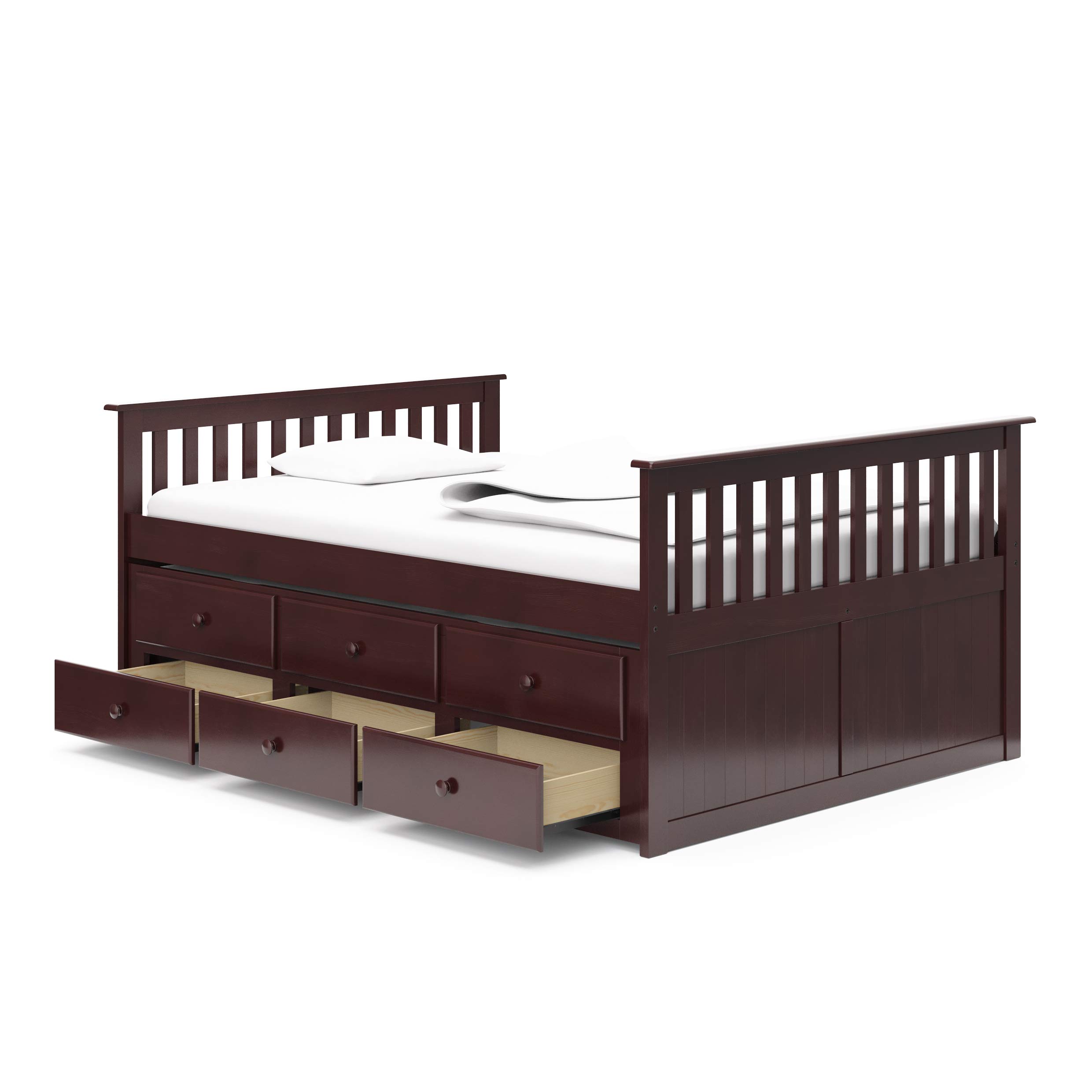 Storkcraft Marco Island Captain's Full Twin Bunk Bed with Trundle in Espresso Finish - Space-Saving Kids Bunk Bed Alternative for Sleepovers, Guest Rooms & Small Spaces with Underbed Storage & Organization