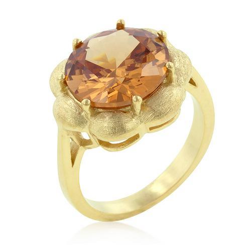 Elegant Champagne Floral Cocktail Ring for Women - Vintage Gold Party Jewelry - Perfect for Weddings, Evening Events & Special Occasions