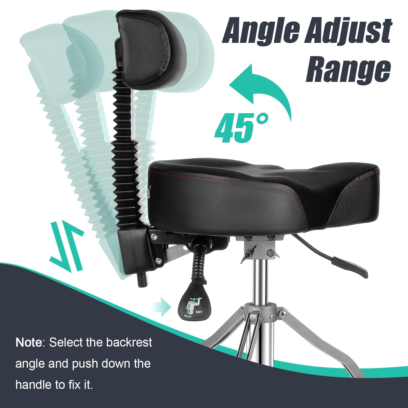Adjustable Hydraulic Drum Throne with Backrest - Memory Foam Velvet Seat & Motorcycle Style Design for Professional Drummers & Adults - Perfect for Studio Recording, Live Performances, and Drum Practice Sessions