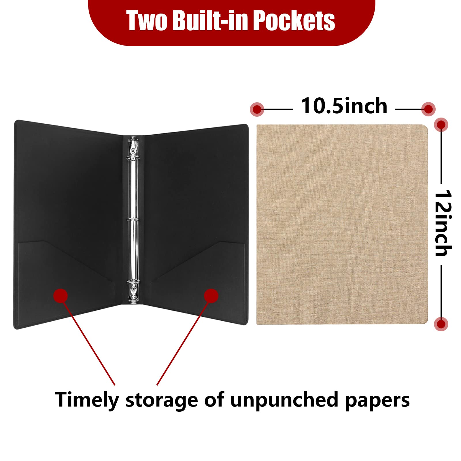 Vienrose 1 Inch 3 Ring Binder with Durable Round Rings - Linen Cover for 8.5