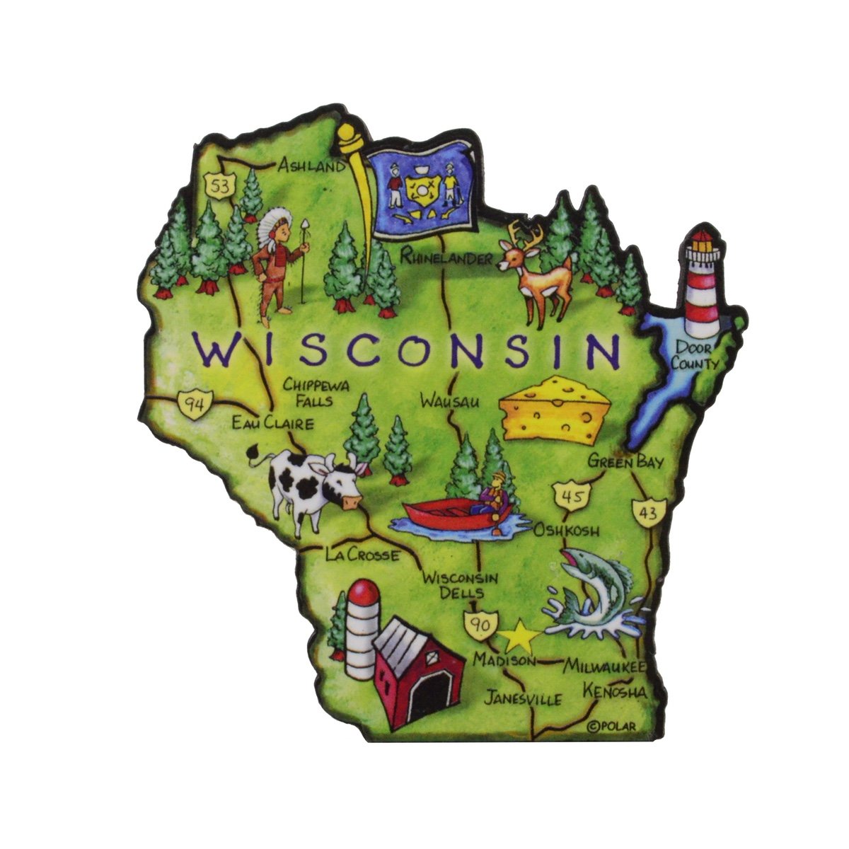 Wisconsin State Artwood Jumbo Fridge Magnet - Large Refrigerator Travel Souvenir & Collectible - Perfect for Home Decor, Office, and Travel Memories