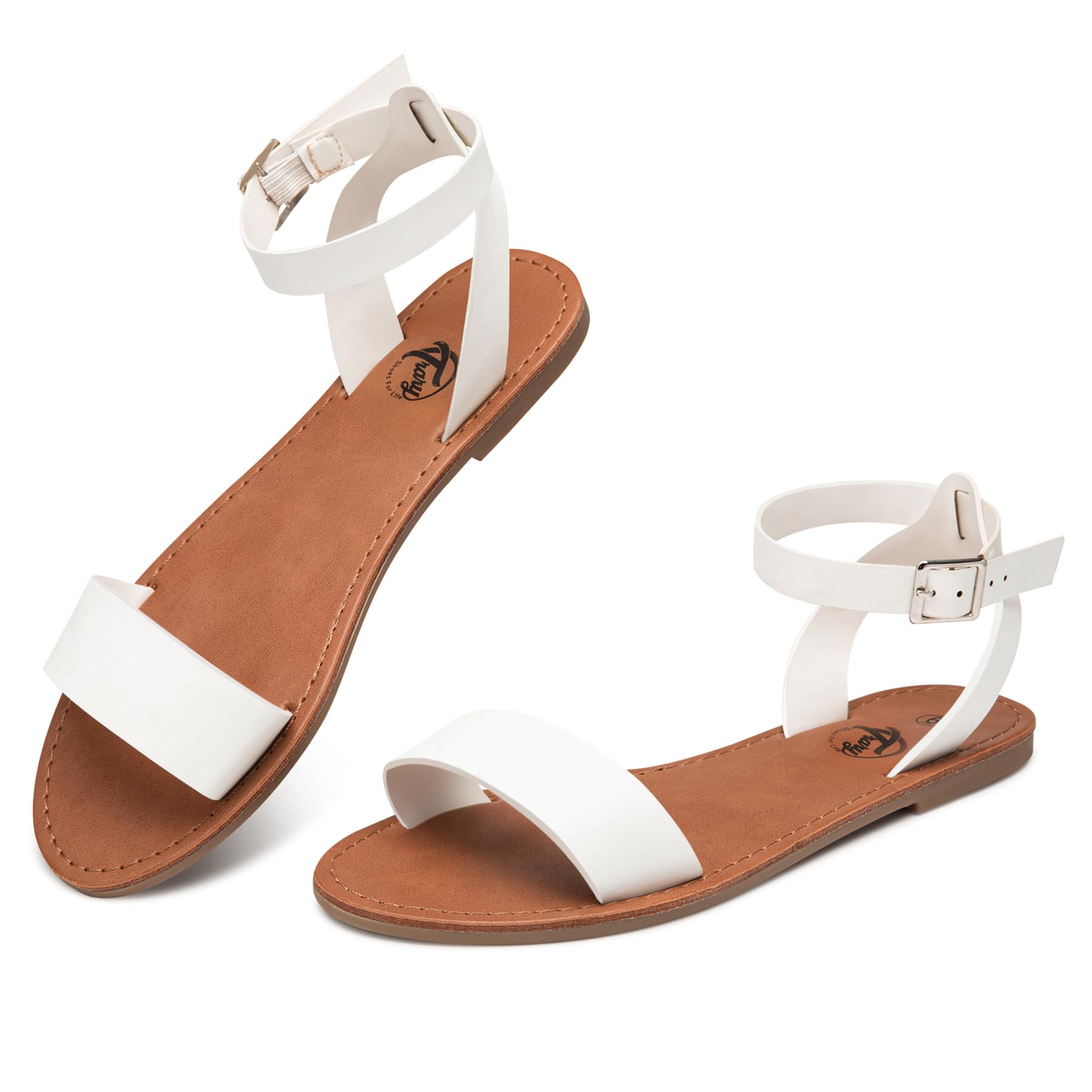 Stylish Women's Leather Gladiator Sandals with Adjustable Metal Buckle - Comfortable Two-Tone Open Toe Dressy Summer Sandals for Weddings, Parties & Casual Outings