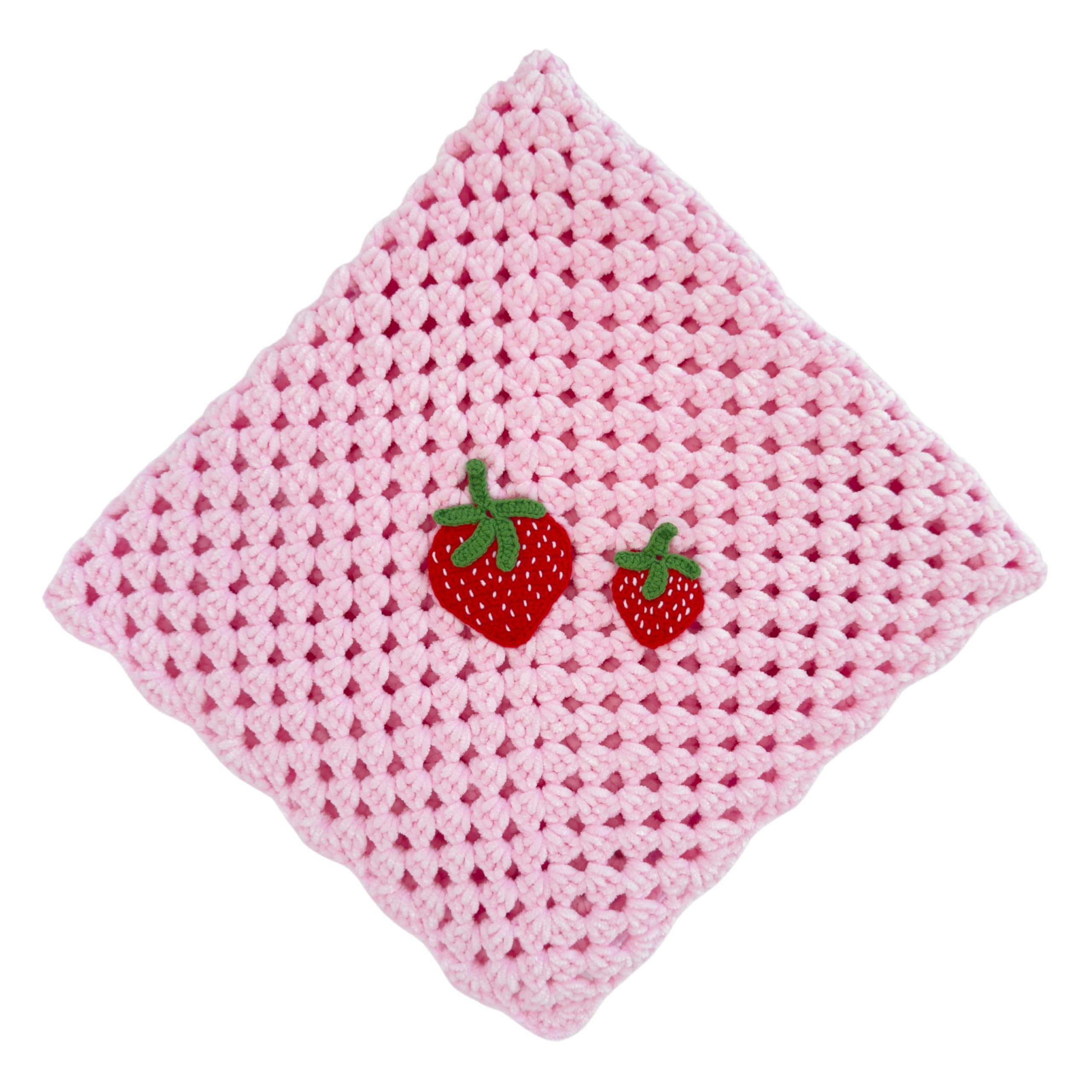 Soft 100% Cotton Crochet Baby Blanket for Boys & Girls - Breathable Handmade Nursery Blanket for Newborns, Infants & Toddlers - Perfect for Cribs, Strollers & Photo Shoots (Strawberry Design)