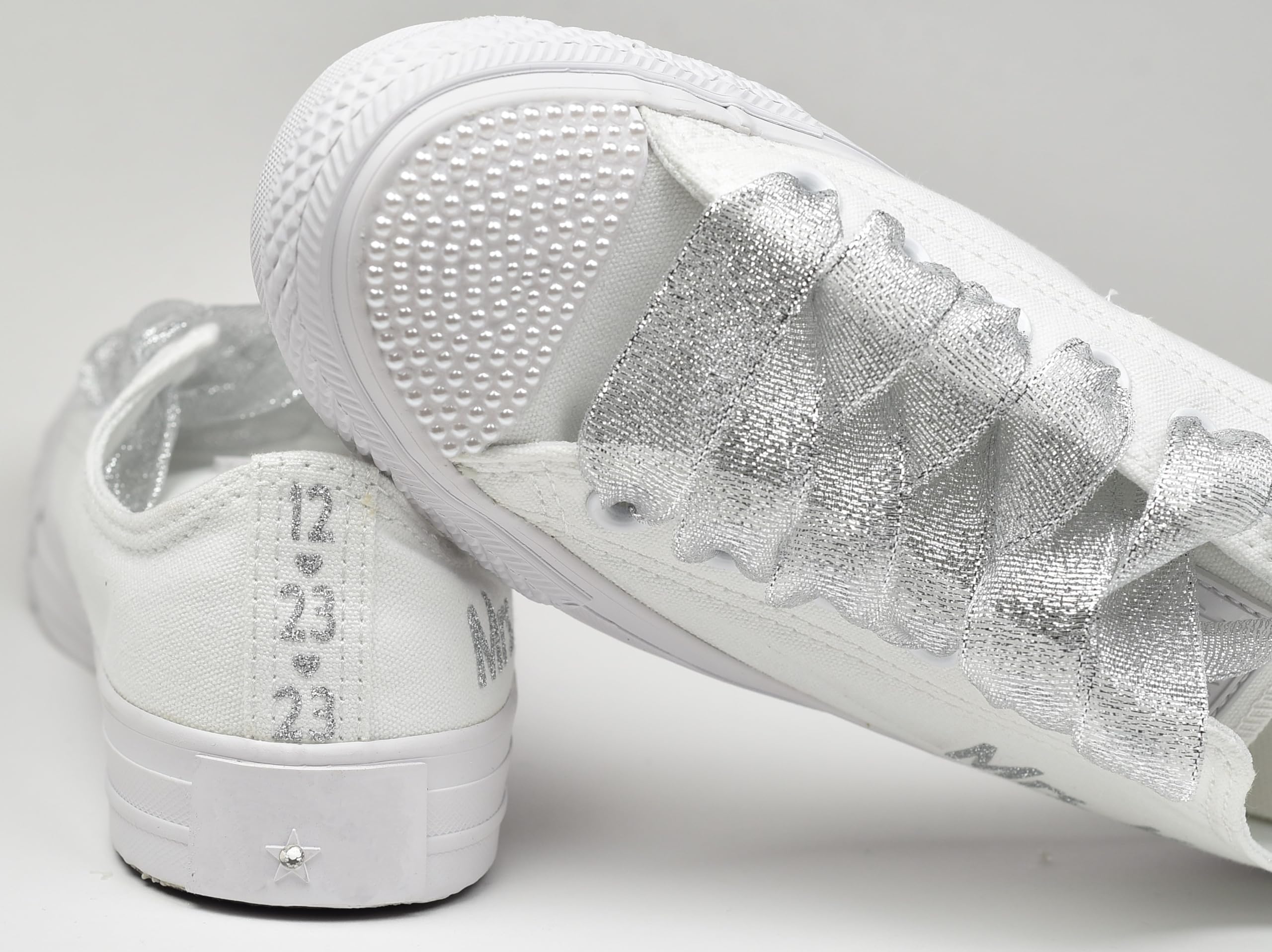 Custom Monogrammed Wedding Sneakers for Brides - Personalized Bridal Trainers & White Wedding Day Footwear - Perfect for Bridal Showers, Bachelorette Parties & Reception Dancing