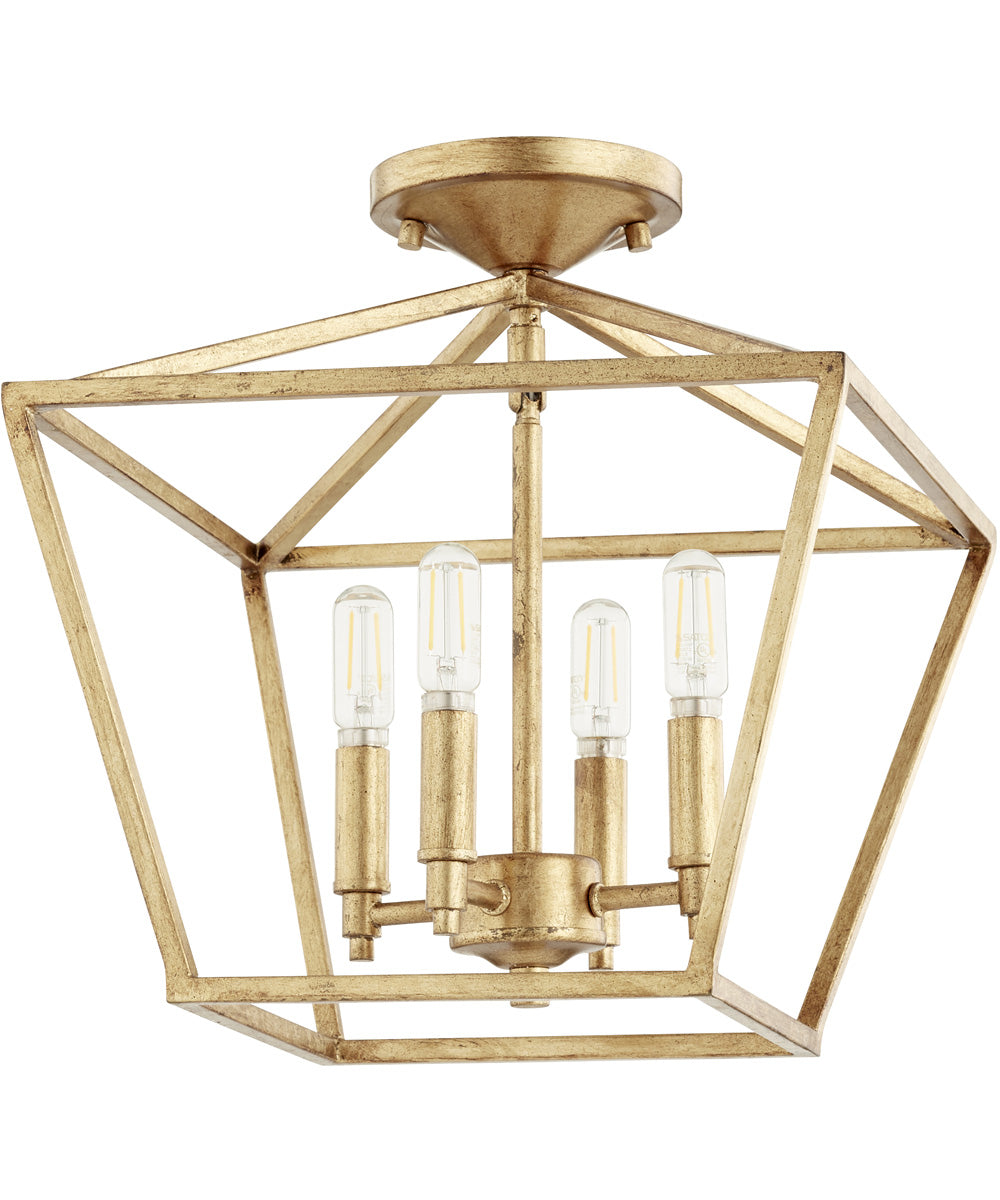 13W Gabriel 4-Light Dual Mount Ceiling Light Fixture in Gold Leaf - Perfect for Bedroom, Living Room, and Dining Room Lighting