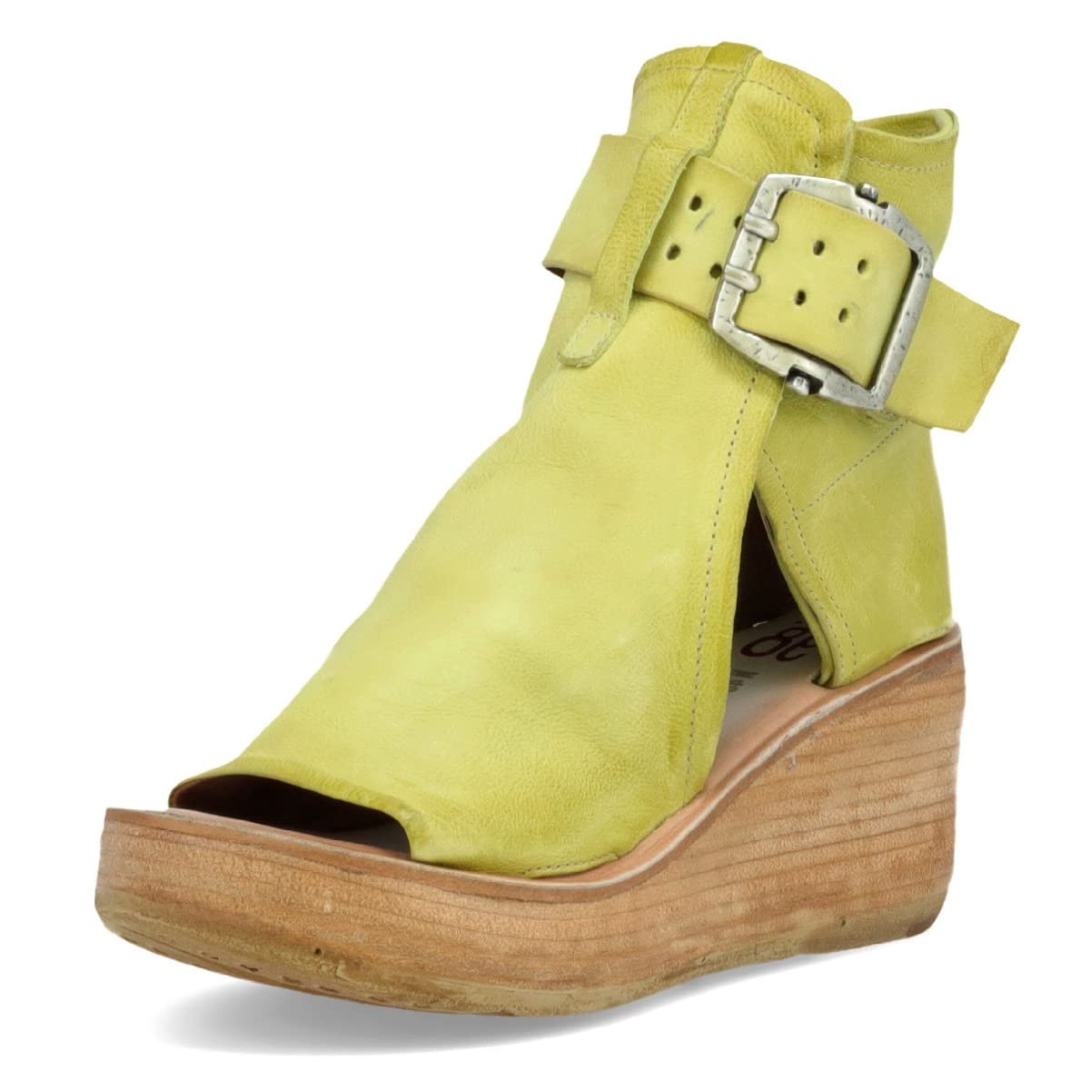 A.S.98 Women's Leather Wedge Sandals with Side Buckle - Comfortable Peep Toe Wedges for Summer, Beach, and Casual Outfits
