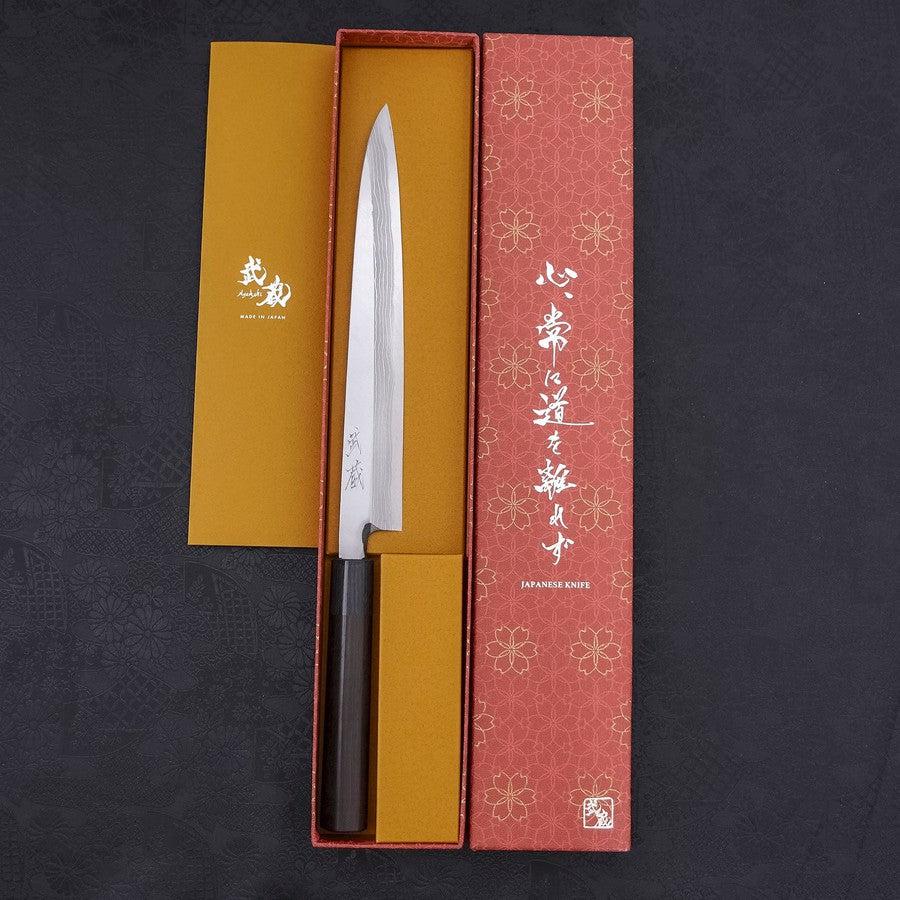 Premium Yanagiba Sushi Knife - Blue Steel #2 Damascus Blade with Shitan Handle - 240mm Japanese Chef Knife for Sushi, Sashimi & Precision Cutting