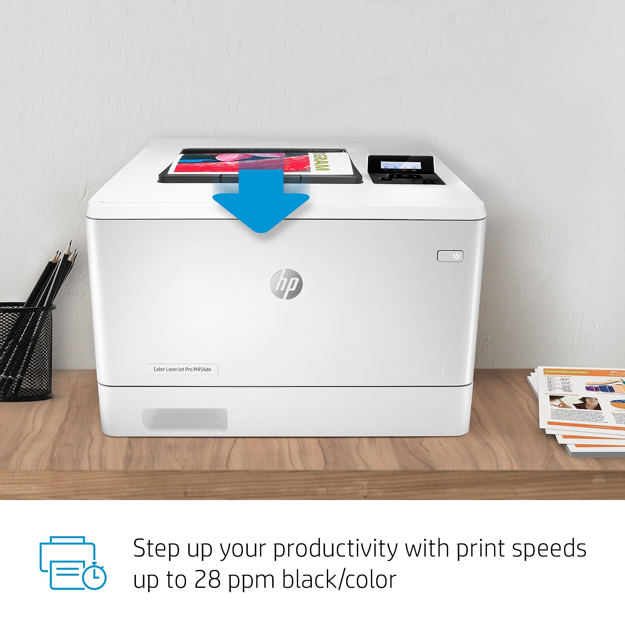 HP Color LaserJet Pro M454dn Wireless Laser Printer with Duplex Printing & Built-in Ethernet (W1Y44A) - Fast Office Printing for Home & Business, White