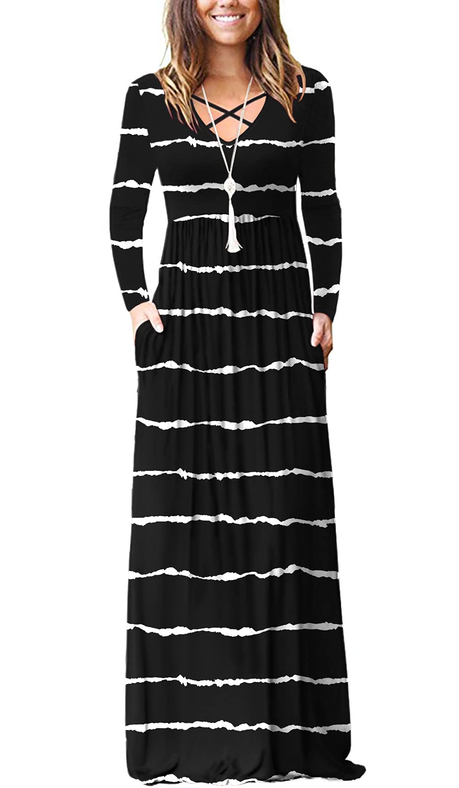 LILBETTER Women's Long Sleeve Maxi Dress - Loose Fit Casual Plain Long Dress with Pockets | Perfect for Everyday Wear, Beach Cover Up & Vacation Outfits