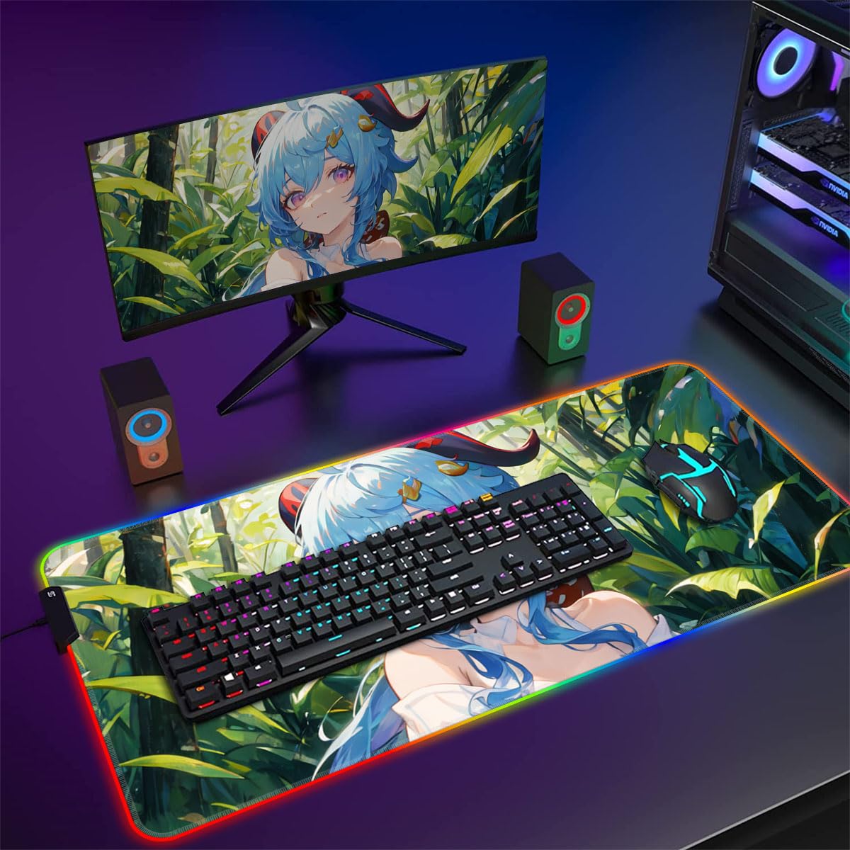 Genshin Impact Ganyu ROG Gaming Mouse Pad - LED RGB Large Extended Mouse Mat (60x35x0.3cm) for PC, Laptop & Keyboard | Perfect for Gaming, Office Work & Streaming Setups