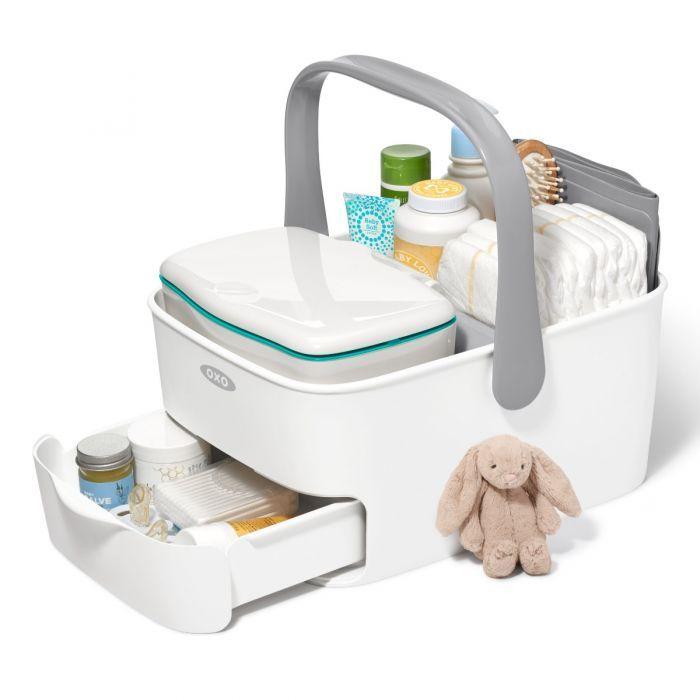 OXO Tot Diaper Caddy with Changing Pad - Grey Baby Essentials Organizer for Nursery, Bedroom & Travel - Perfect for Diapers, Wipes & Baby Care Items