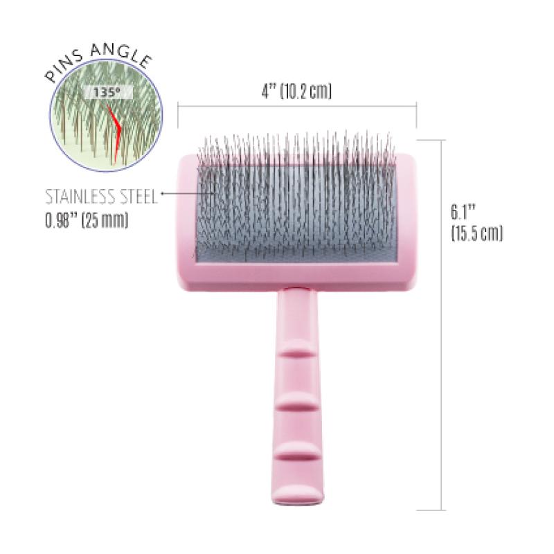 Tauro Pro Line Pet Grooming Brush - Small Pink Plastic Slicker Brush with 0.98
