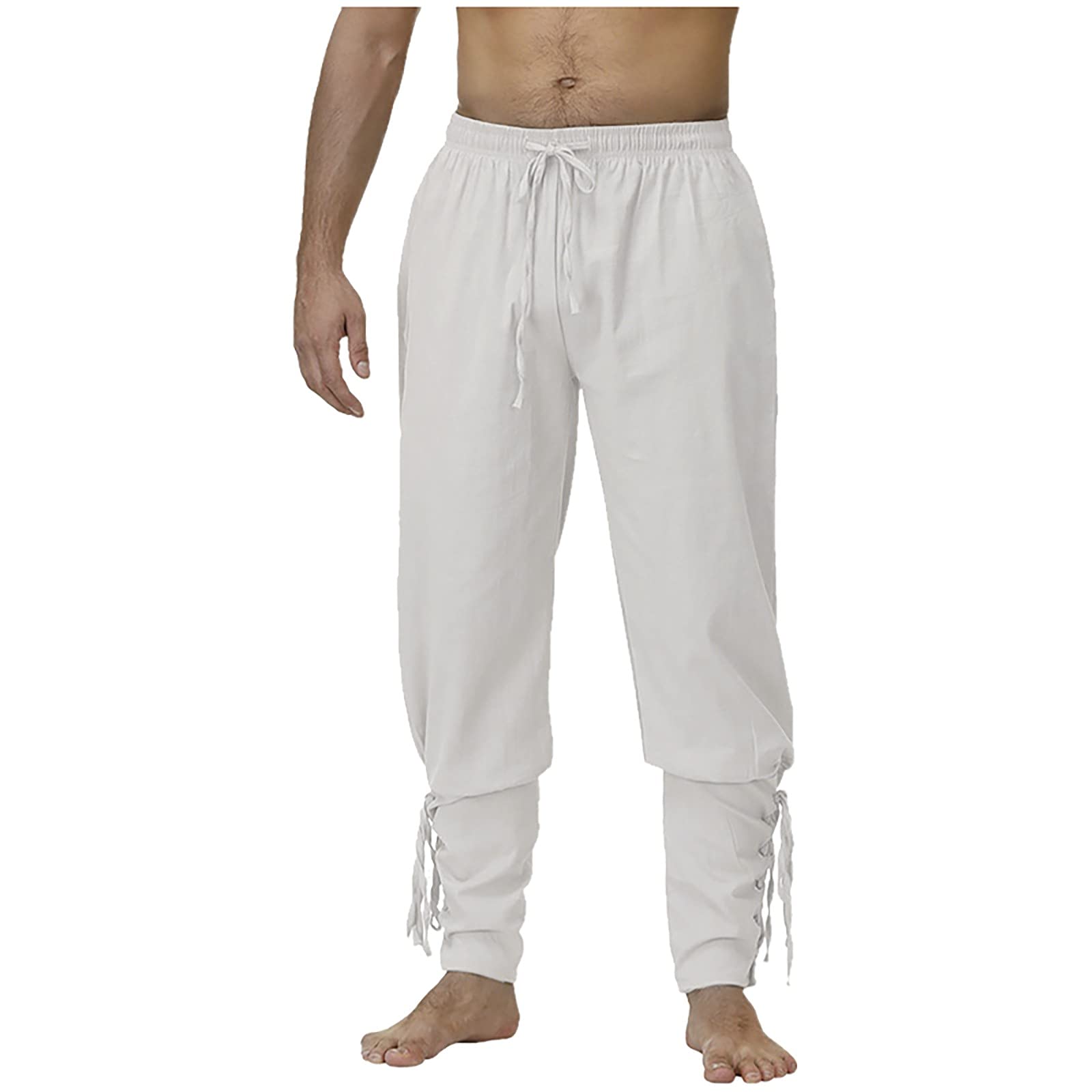 ZSBAYU Men's Ankle Banded Pants with Drawstrings - Medieval Renaissance Costume Trousers for LARP, Cosplay & Historical Reenactment
