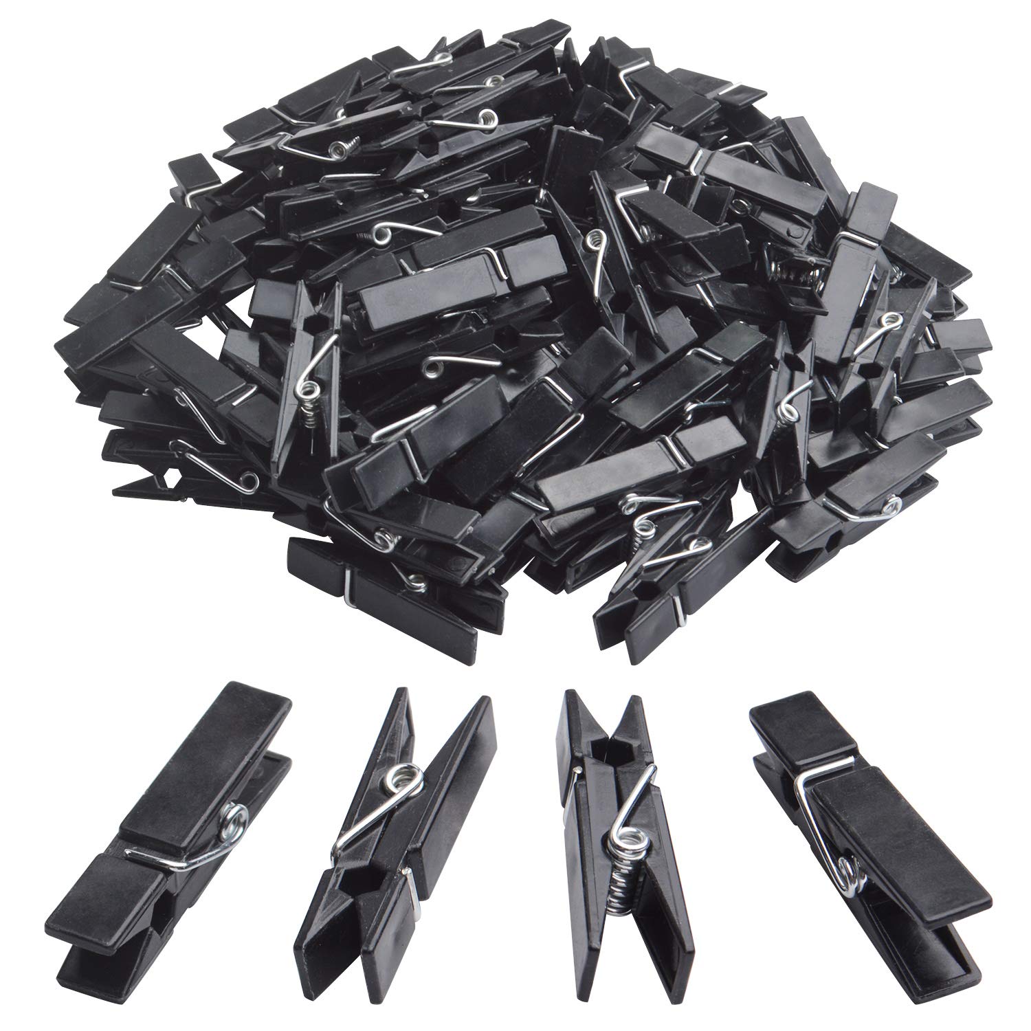 BronaGrand 100pcs Mini Plastic Clips - Small Black Clothes Pins for Photos, Pictures, Paper, Socks | Office, Home, Arts & Crafts, DIY Decoration (35x7x10mm) | Perfect for Scrapbooking, Bulletin Boards & Laundry Organization