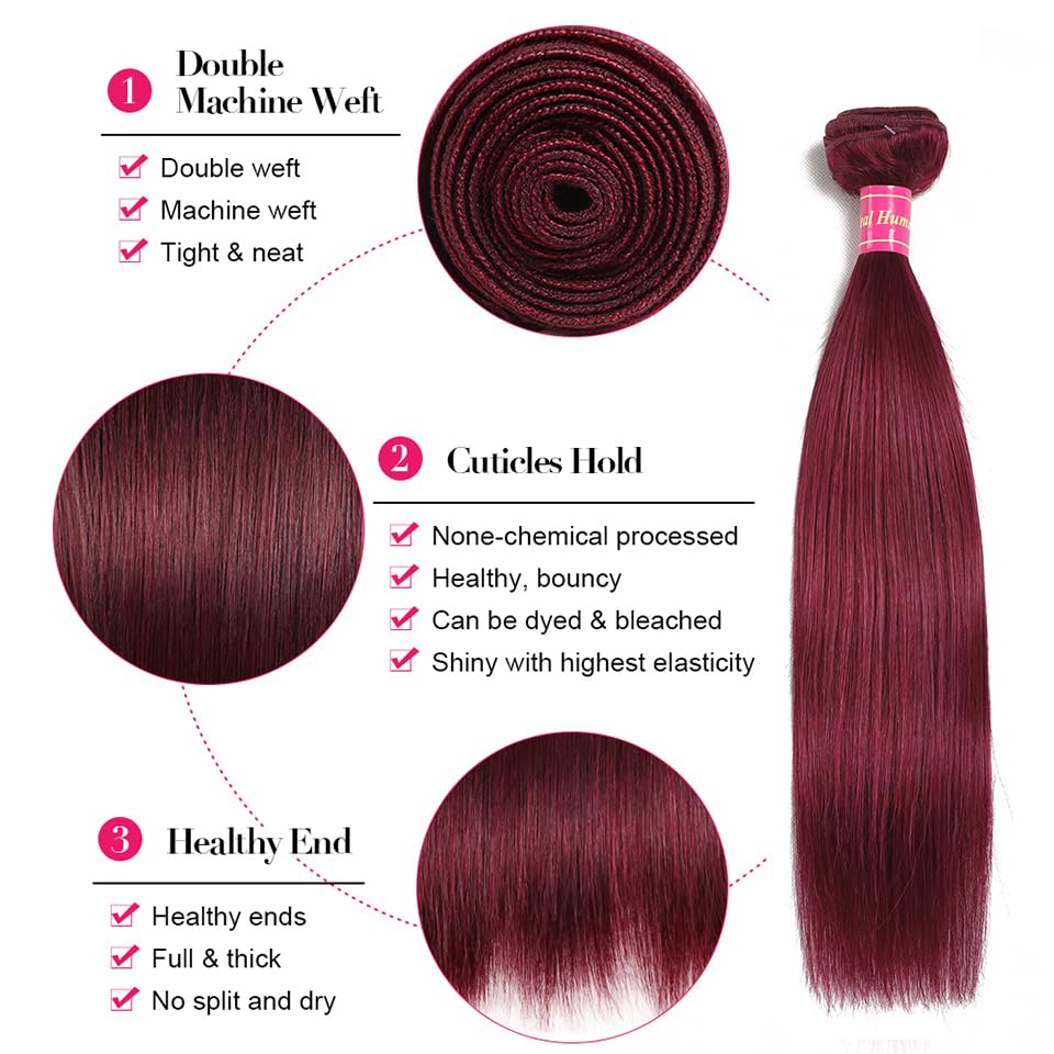 100% Unprocessed Brazilian Virgin Human Hair Bundles - 9A Grade Brown Hair Extensions for Sew-In Weave (18, 20, 22 +16 Inches) | Natural Looking Hair Replacement for Daily Styling & Special Occasions