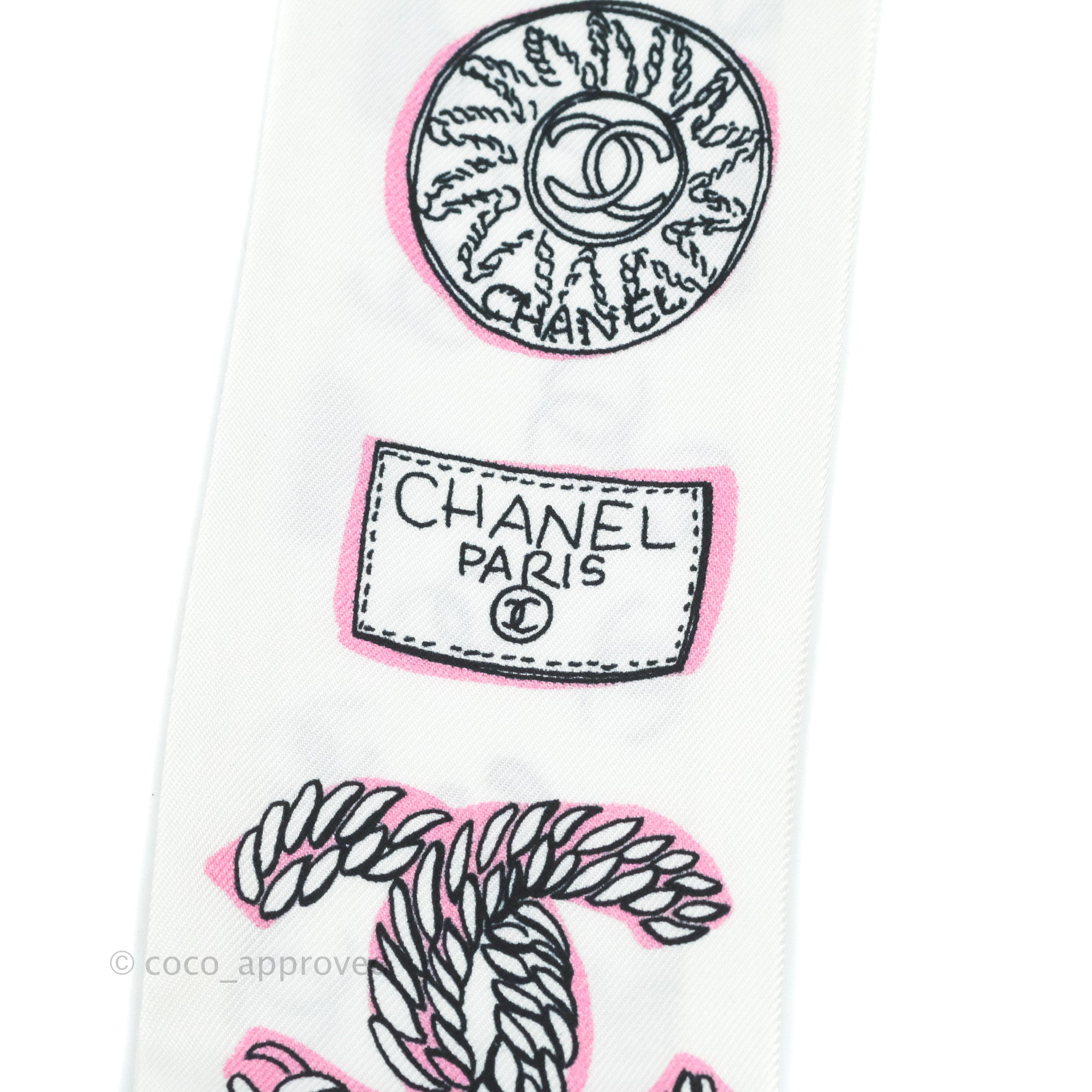 Chanel CC Silk Twilly Scarf - Black & White Luxury Fashion Accessory for Women | Perfect for Handbags, Hats & Gift Giving