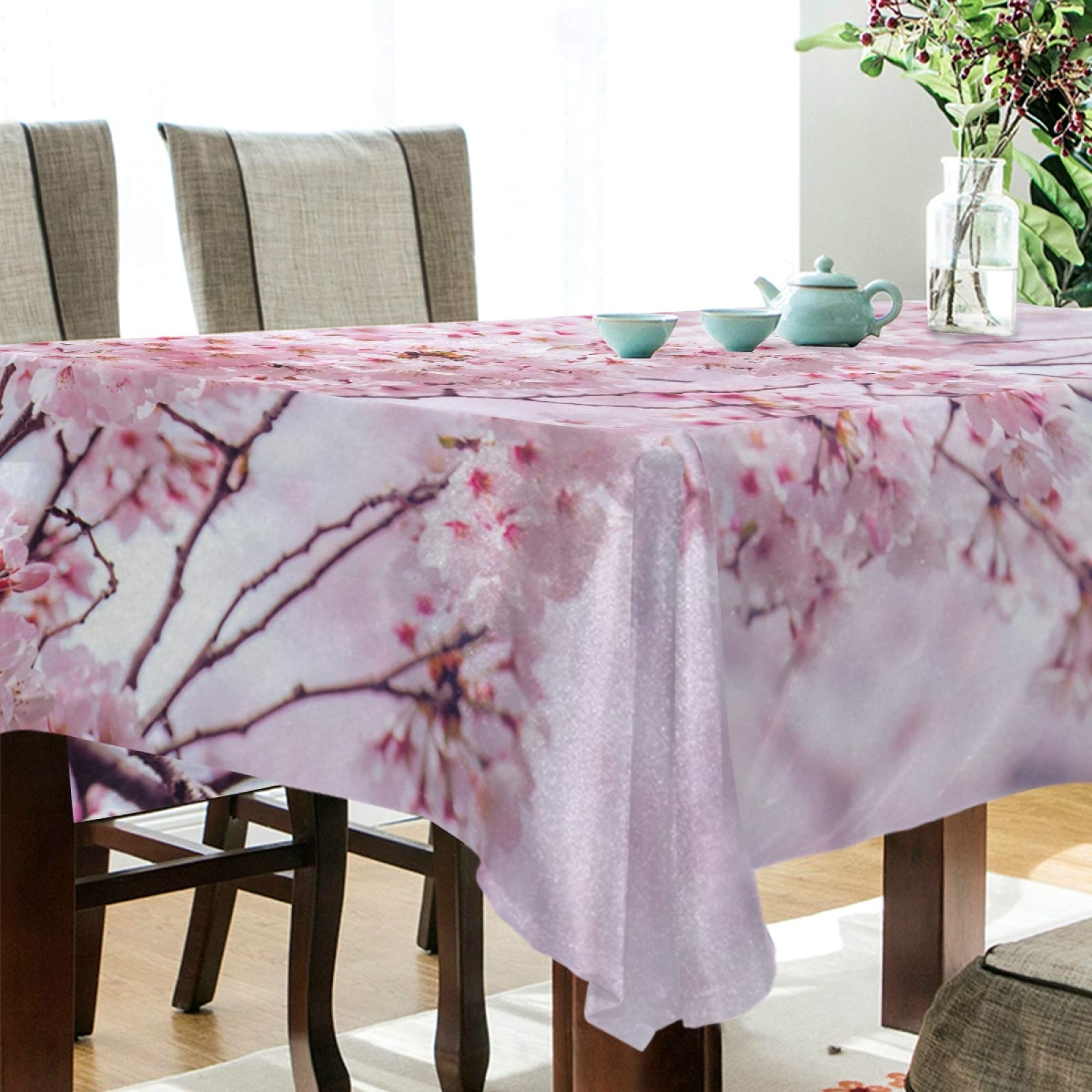 ALAZA Pink Cherry Blossom Sakura Tablecloth - 60 x 90 Inch Wrinkle-Resistant Rectangle Table Cover for Dining, Kitchen, Parties & Home Decor | Perfect for Spring Celebrations, Tea Parties & Japanese-Themed Events