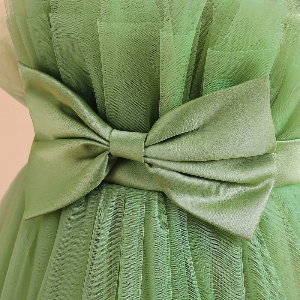 Green Princess Round Floor Length Tulle Flower Girl Dress - Perfect for Weddings, Baptisms & Special Occasions