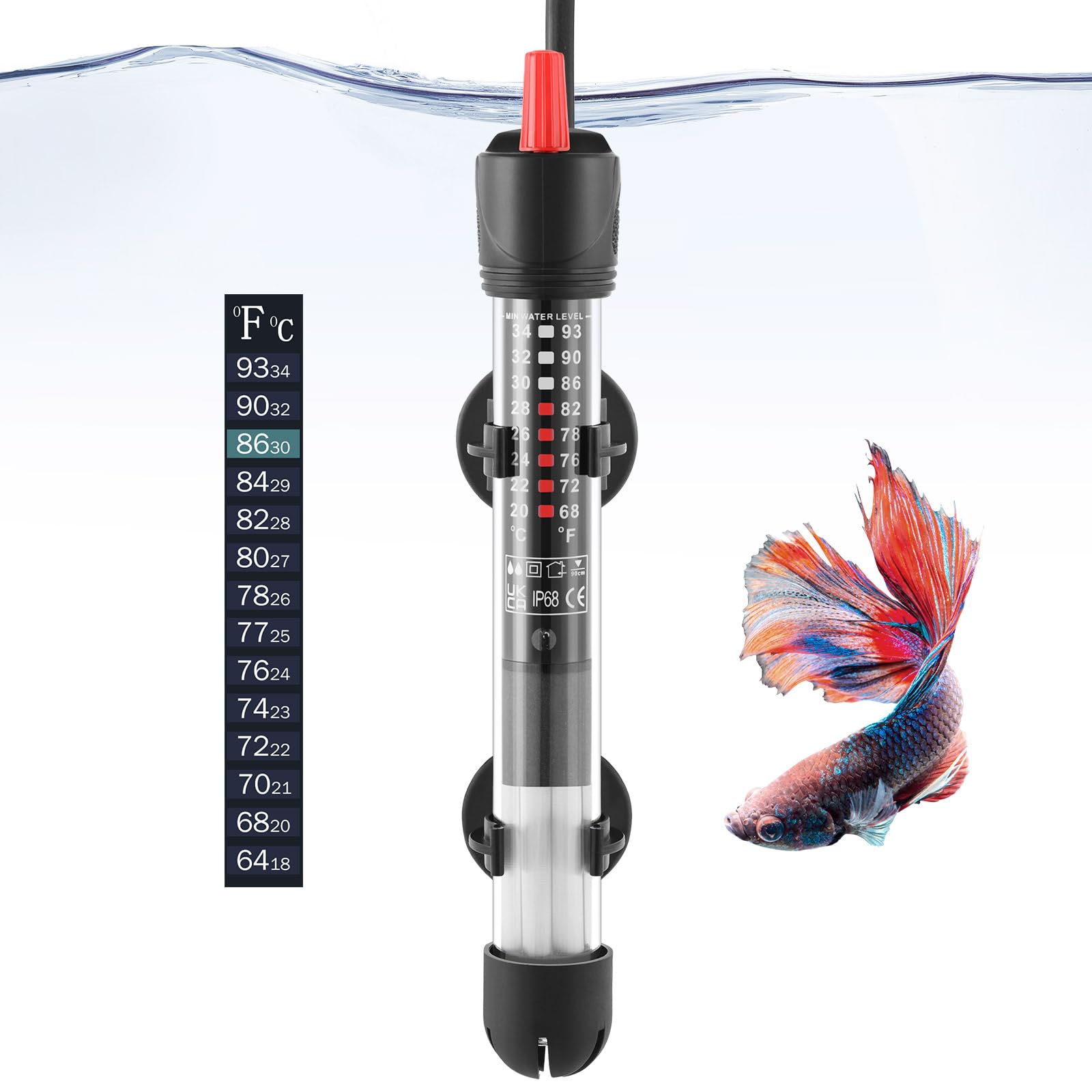 FEDOUR 50W 100W 300W Submersible Aquarium Heater - Adjustable Glass Fish Tank Water Heater for Freshwater & Saltwater Tanks - Perfect for Tropical Fish, Betta, Goldfish & Marine Aquariums