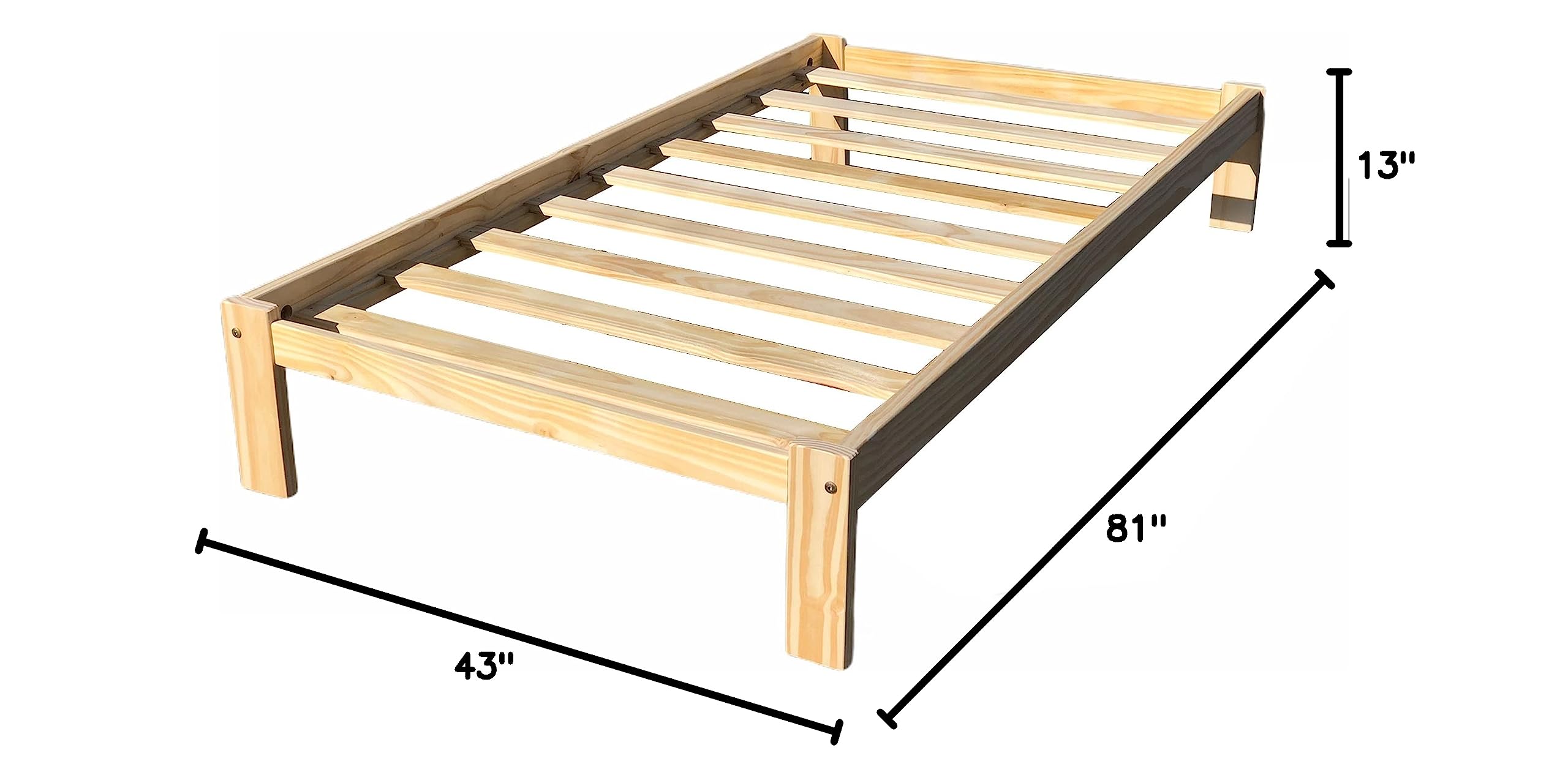 Solid Pine Wood Twin XL Bed Frame - Unfinished Wooden Platform Bed with Slats for Mattress Support, No Box Spring Needed - Perfect for Teens, Kids Bedroom, Boys & Girls Room, Dormitory, and Guest Room