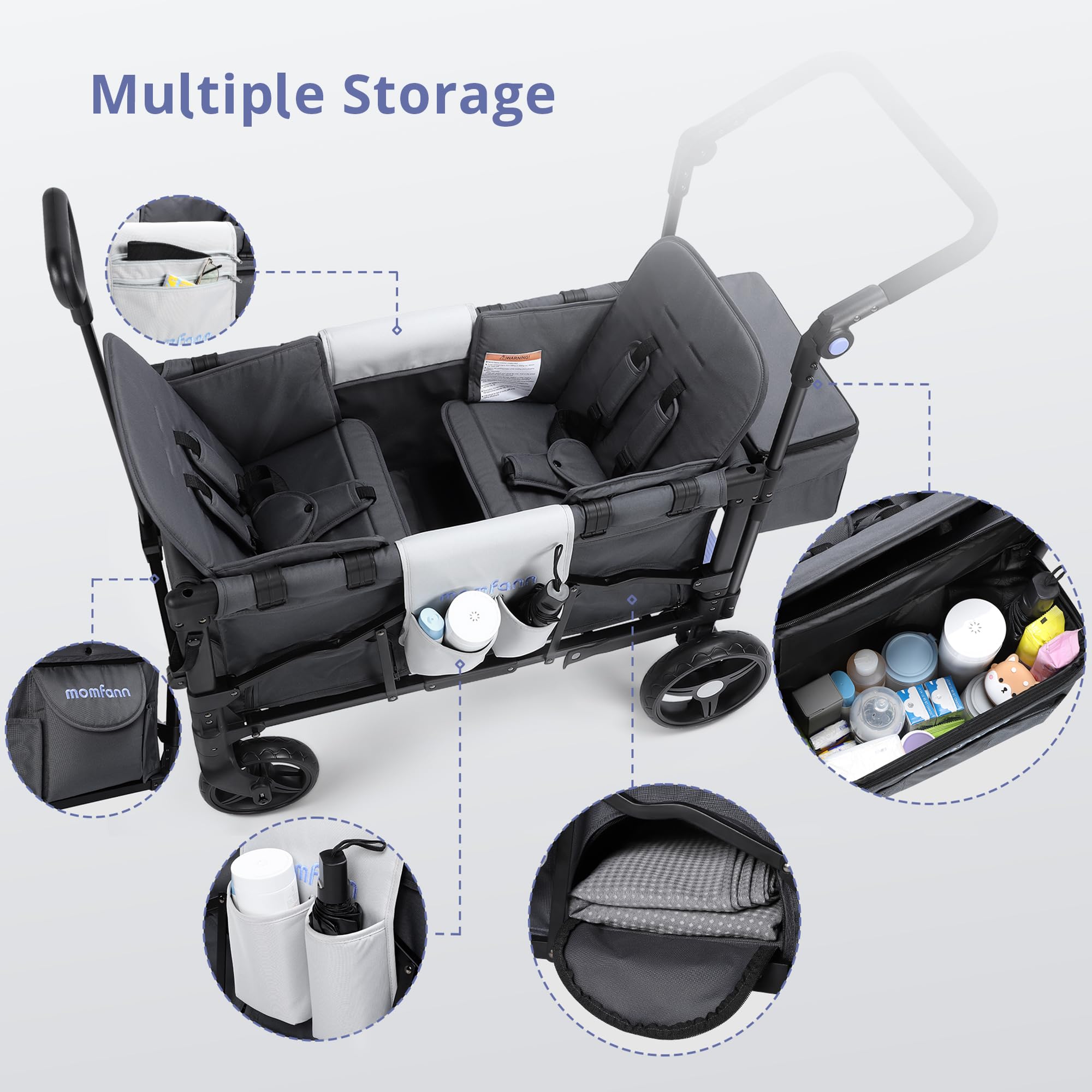 Foldable Wagon Stroller for 2 Kids - Double Seat Baby Stroller with Canopy, Adjustable Handle & Pull Bar - Compact Design for Toddlers & Infants - Perfect for Beach, Park, Zoo & Outdoor Adventures (Space Grey)