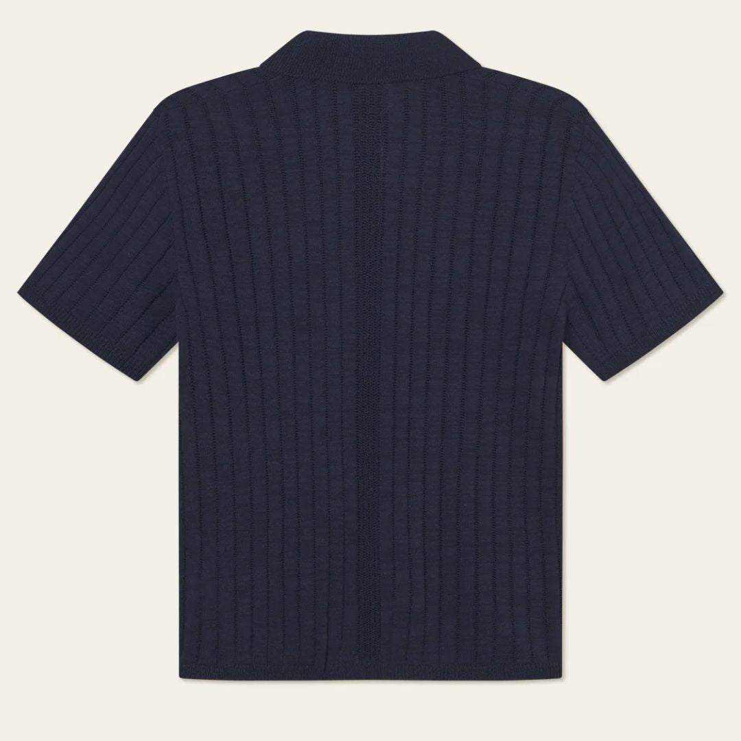 Dark Navy Floyd Linen Knitted Short Sleeve Shirt for Men - Casual Summer Wear, Beach Outfits & Weekend Relaxation