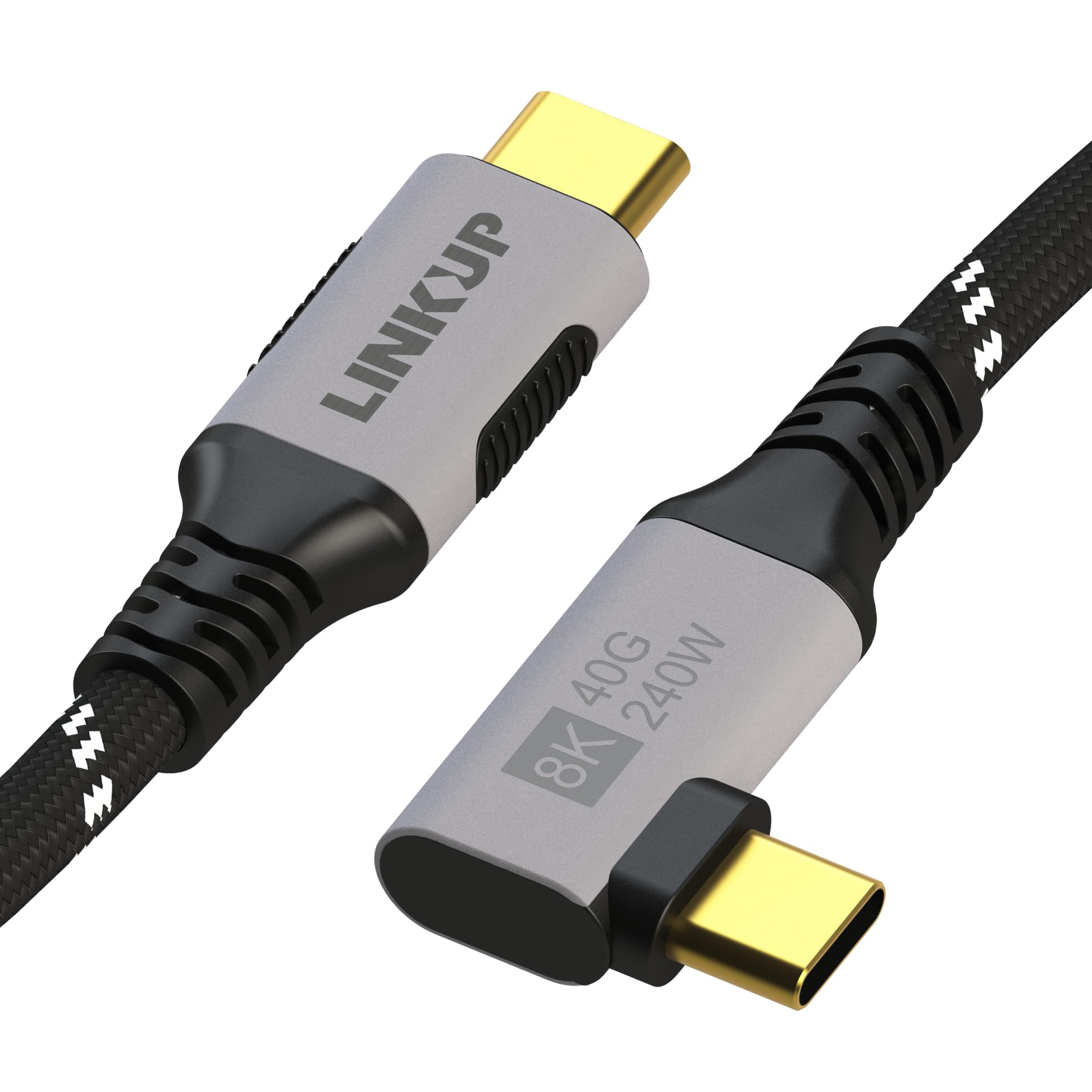 LINKUP USB 4.0 240W 40Gbps Type-C Thunderbolt 4 Cable (4ft Right Angle) - 8K@60Hz Video, Super Fast Data Transfer & Charging - Compatible with iPhone 15/16 Pro/Max, MacBook Pro/Air, iPad Pro, Galaxy S23 - Perfect for Home Office, Gaming & Mobile Workstations