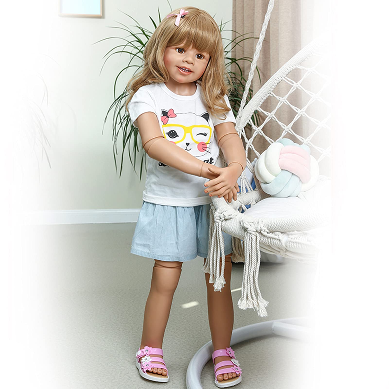Buby 39 Inch Realistic Reborn Toddler Doll - Lifelike Blonde Hair Hard Vinyl Standing Girl Doll, 2 Year Old Collectible Dress Model - Perfect for Nursery Decor, Photography Props & Gift for Doll Collectors