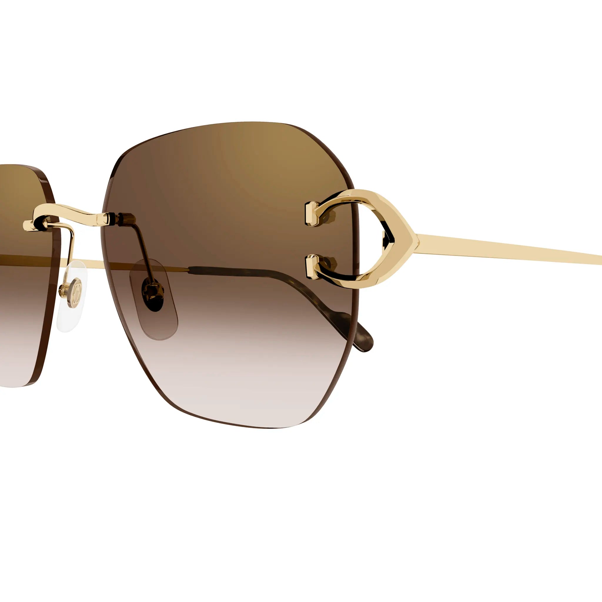 Cartier CT0394S 002 C Decor Gold Brown Rimless Sunglasses for Women - Luxury Designer Shades for Driving, Beach & Outdoor Fashion