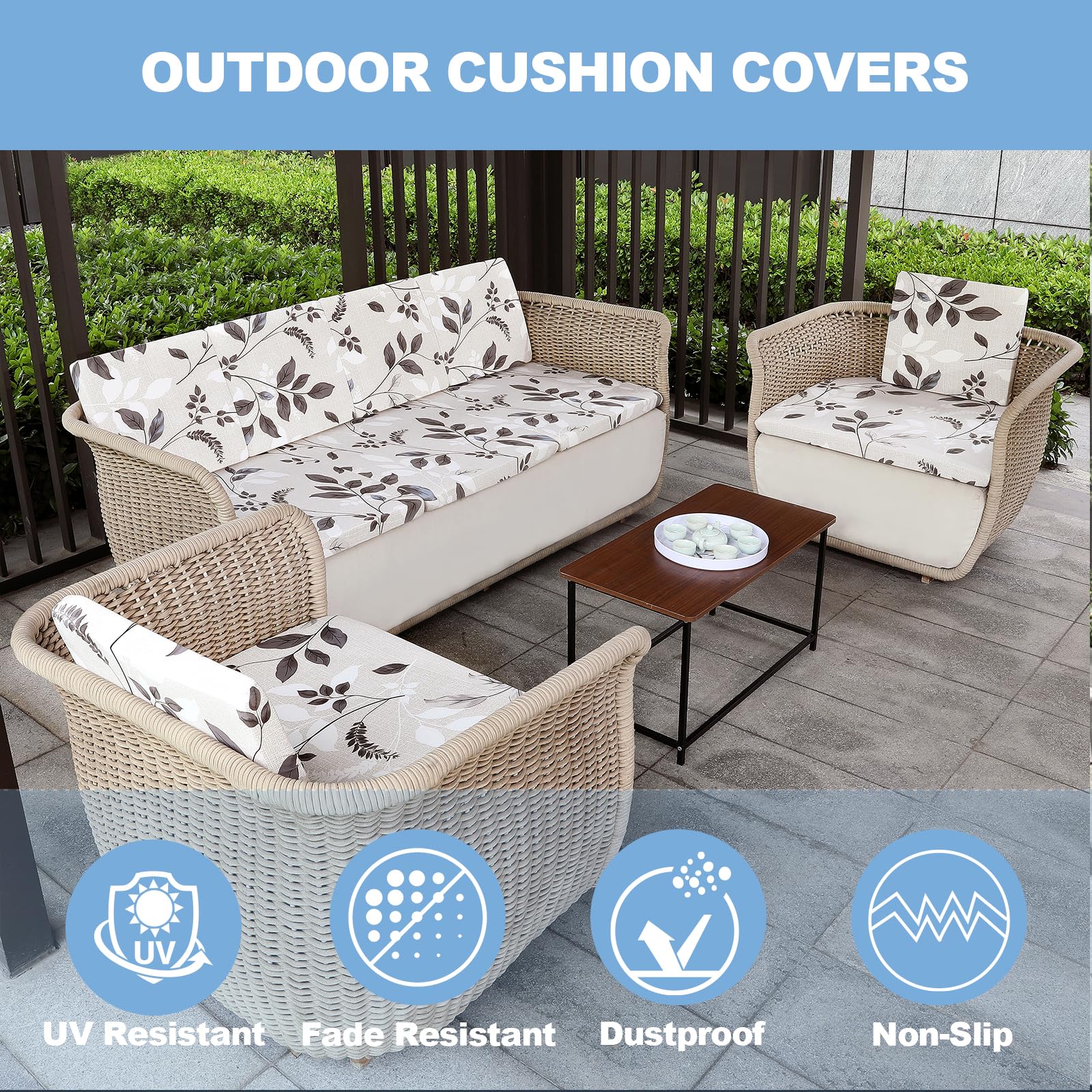 12 Pack Stretch Patio Cushion Covers - Waterproof Outdoor Sofa & Chair Covers (20-27 Inch) - Replacement Furniture Protector for Deck, Porch, Poolside & Garden Use